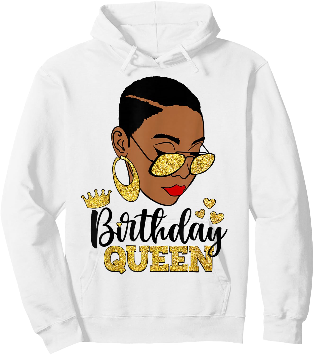 Birthday Queen Short Hair African American Black Woman Hoodie - Hoodie | White