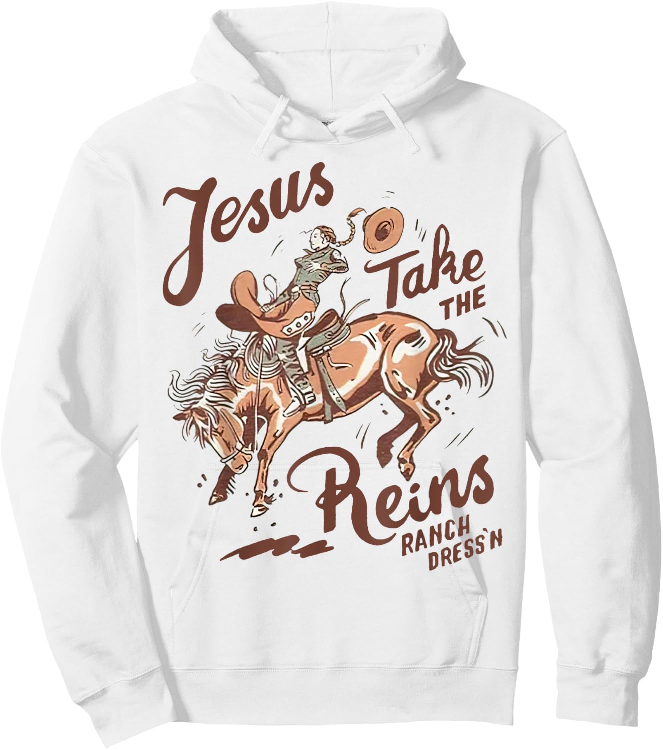 Jesus Take The Reins Vintage Cowboy Hoodie - Hoodie | White