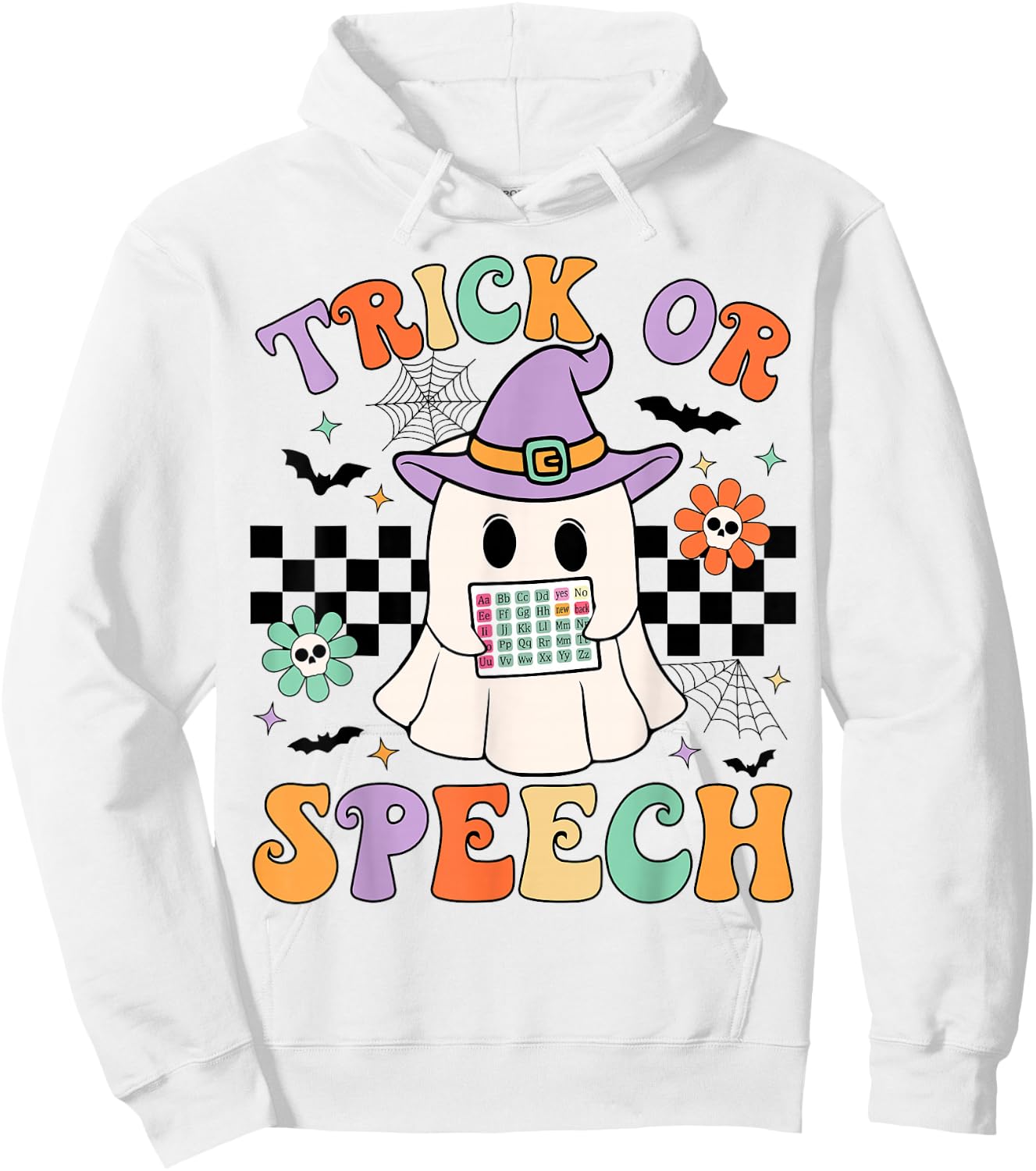 Trick or Speech Retro SLP Halloween Speech Therapy Halloween Hoodie - Hoodie | White
