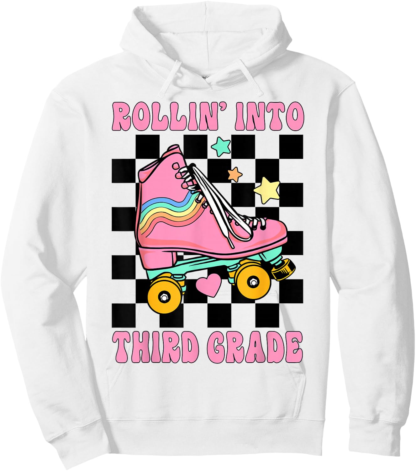 Rolling Into Third Grade Retro Roller Skates Back To School Hoodie - Hoodie | White
