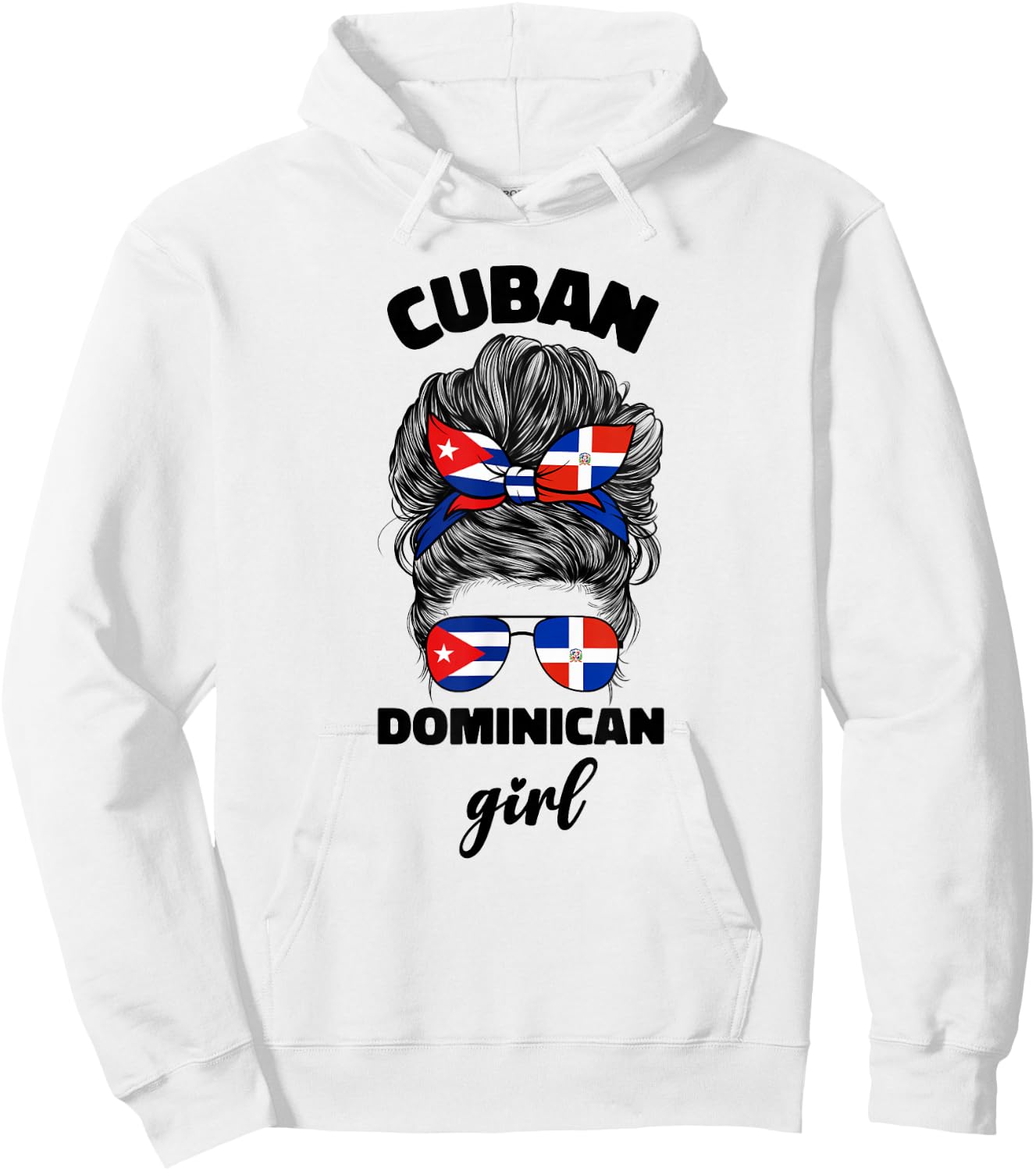 Half Dominican Republic And Cuban Cuba Flag Girl Women Mix Hoodie - Hoodie | White