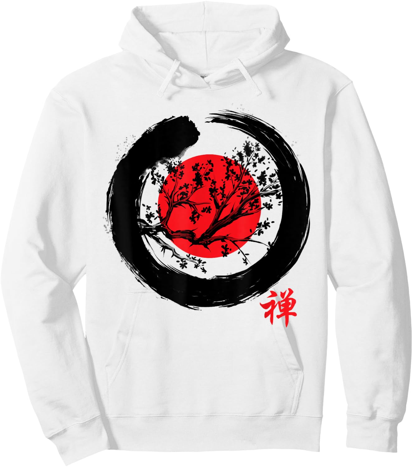 Japanese Calligraphy - Zen Buddhist Enso Circle Meditation Hoodie - Hoodie | White