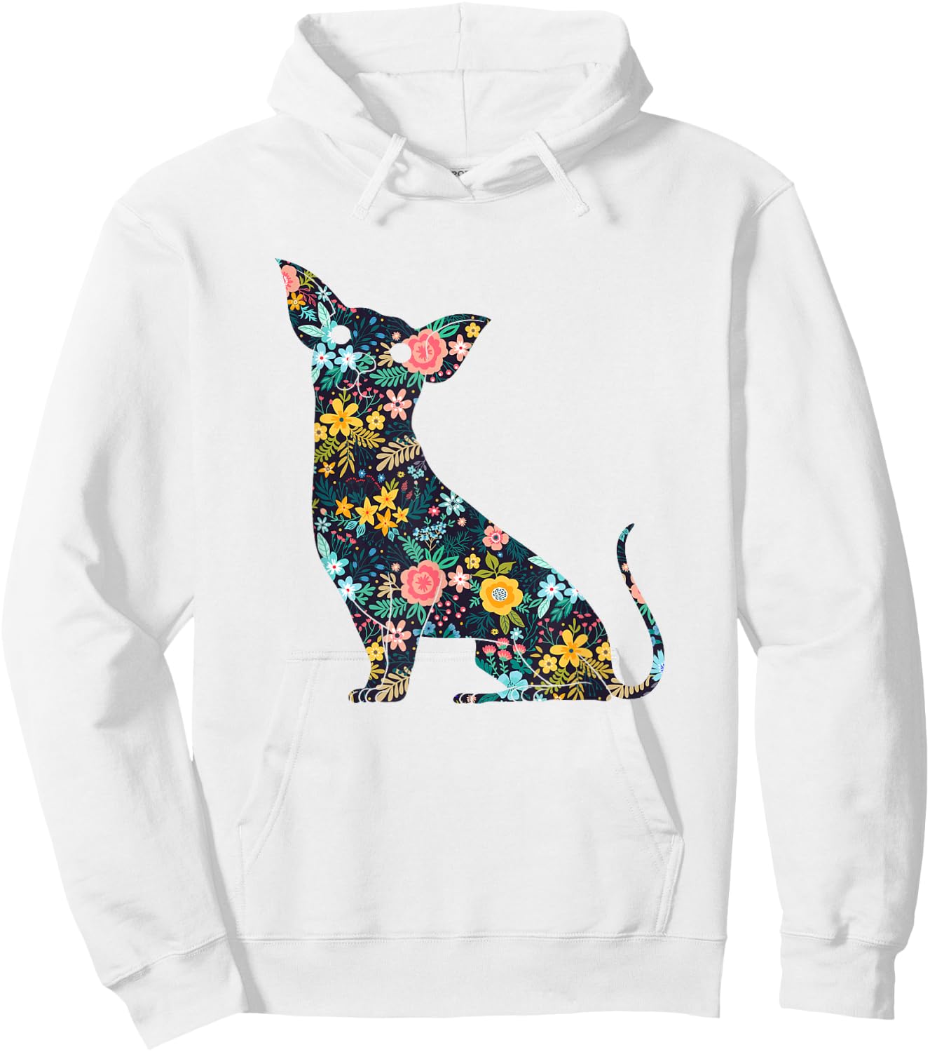 Chihuahua Floral Dog Silhouette Graphic Hoodie - Hoodie | White