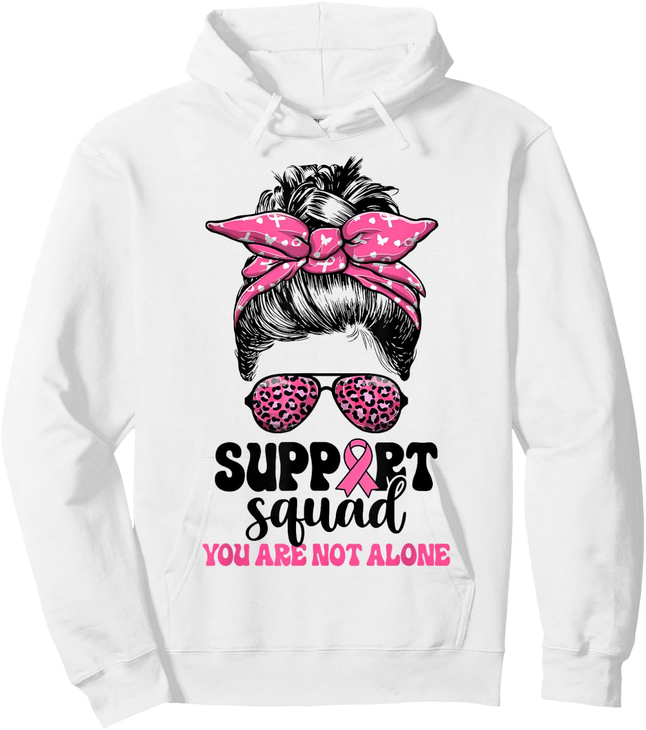 Support Squad Messy Bun Pink Warrior Breast Cancer Awareness Hoodie - Hoodie | White