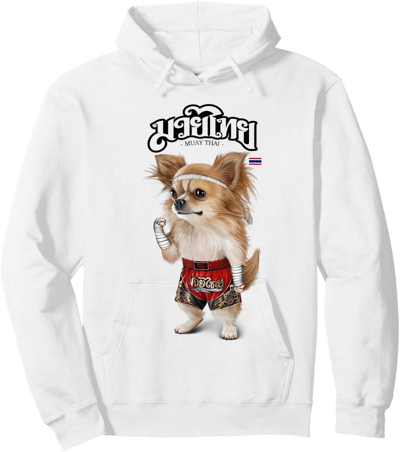 Chihuahua Dog as Muay Thai Kick Boxing Champion Hoodie - Hoodie | White
