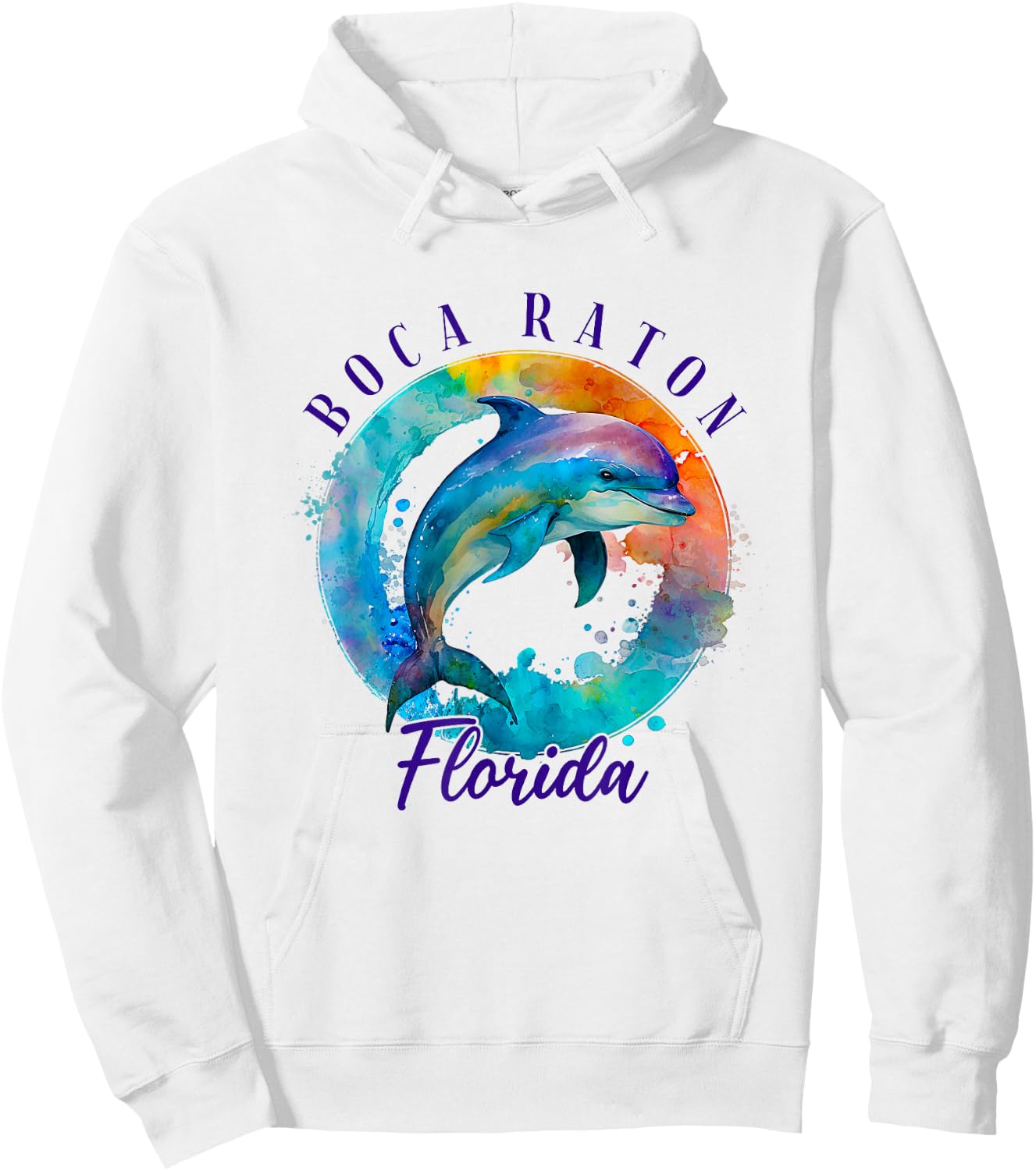 Boca Raton Florida Happy Watercolor Dolphin Hoodie - Hoodie | White