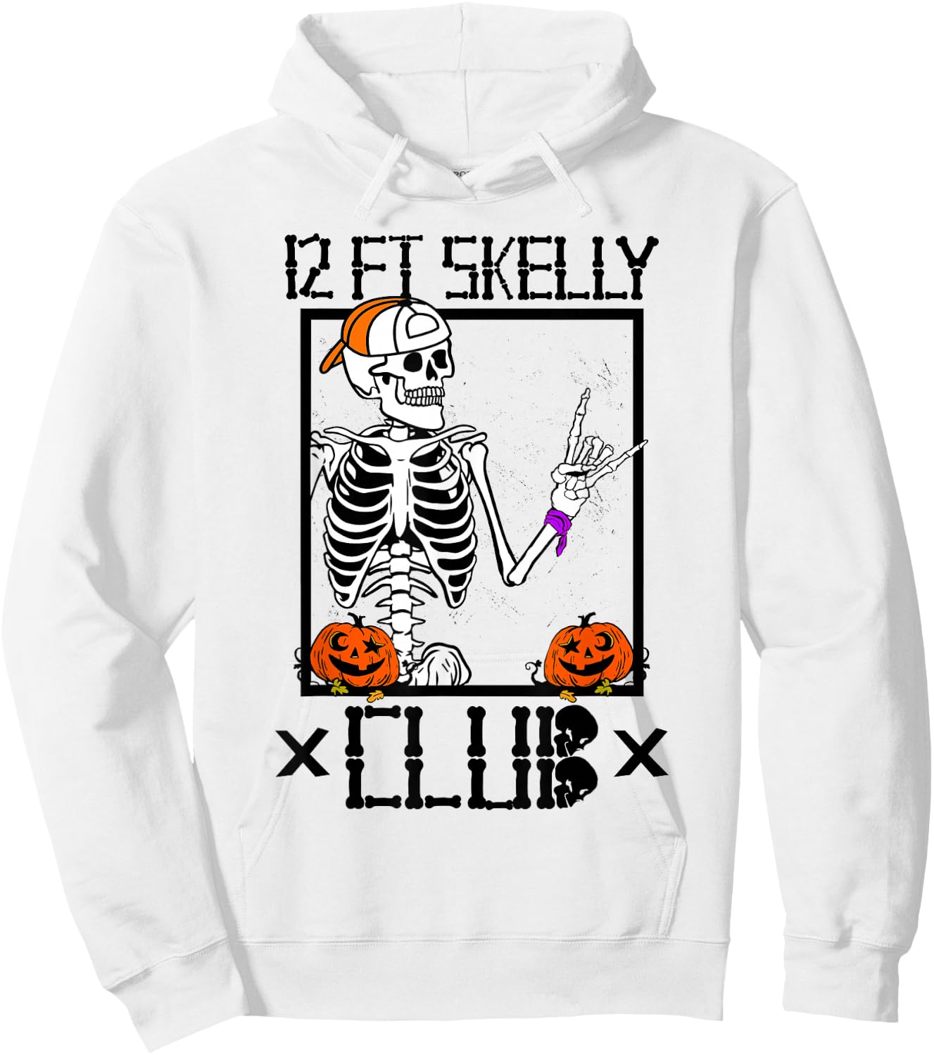 12 FT Skelly Club - Halloween 12 Foot Skeleton Hoodie - Hoodie | White