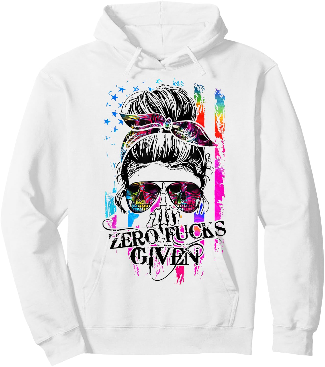 Zero Fucks Given Skull Women Flag Skeleton Rainbow Hoodie - Hoodie | White