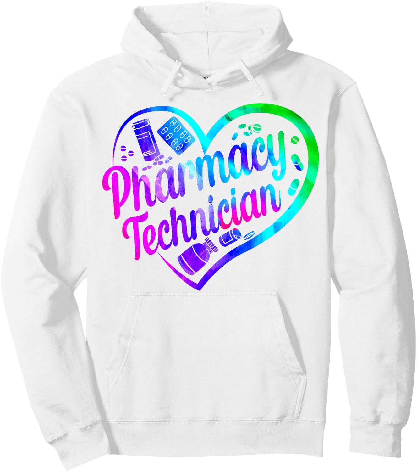 Pharmacy Tech Technician Pharmacist Student Heart Watercolor Hoodie - Hoodie | White