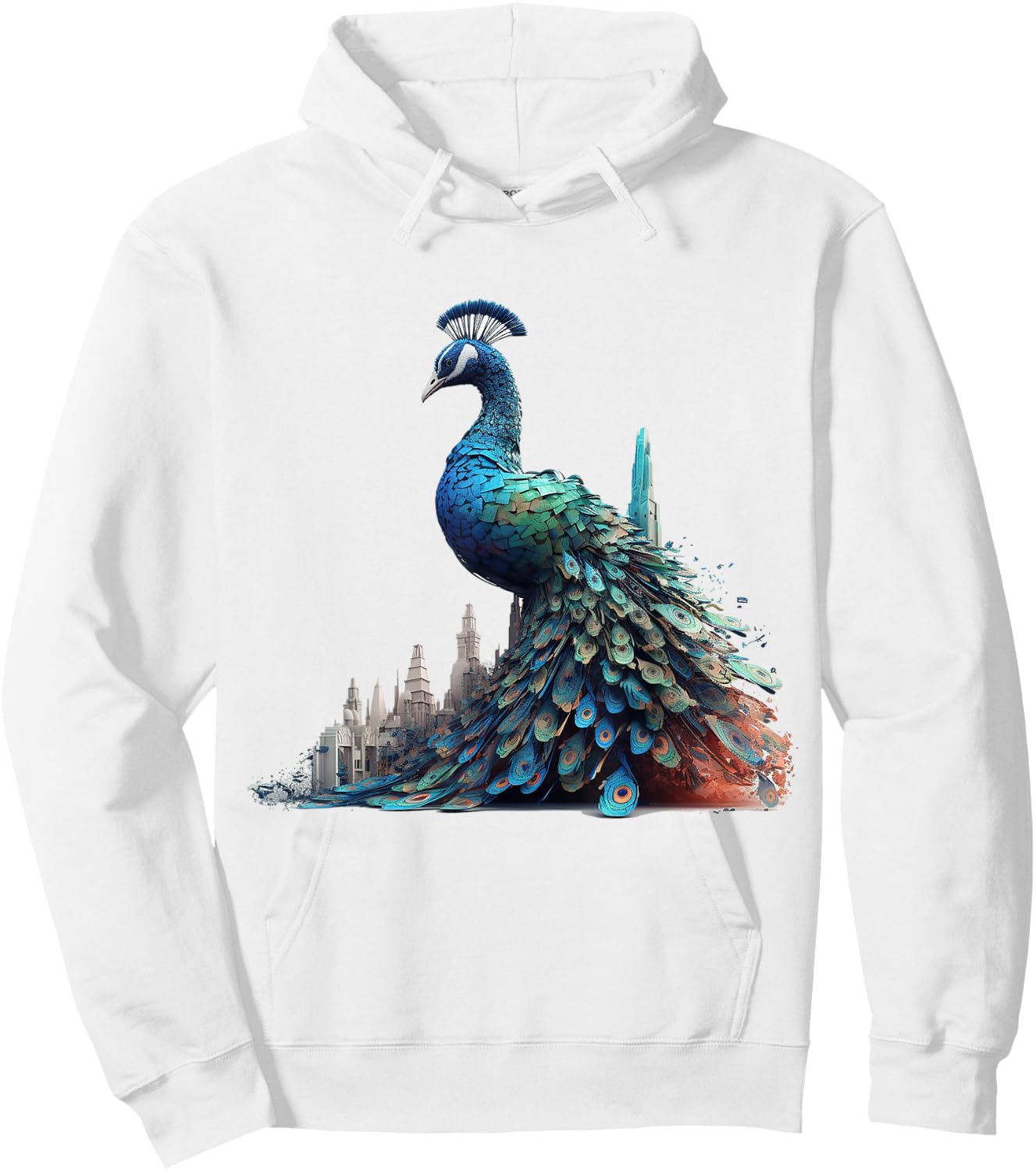 Peacock Architecture Artwork | Animal Motif Peacock Hoodie - Hoodie | White