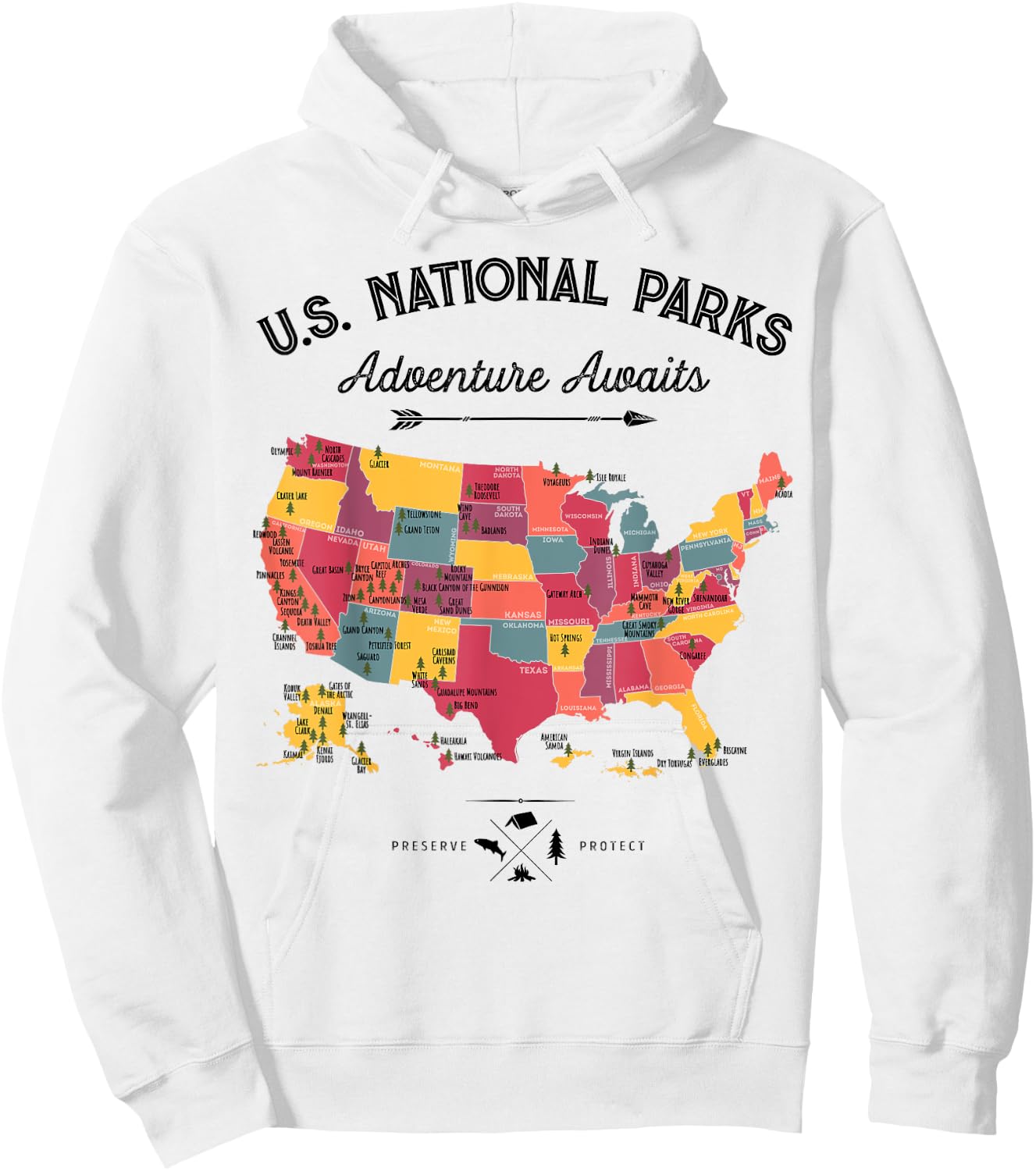 63 National Parks Map US Park Retro Vintage Camping Hiking Hoodie - Hoodie | White