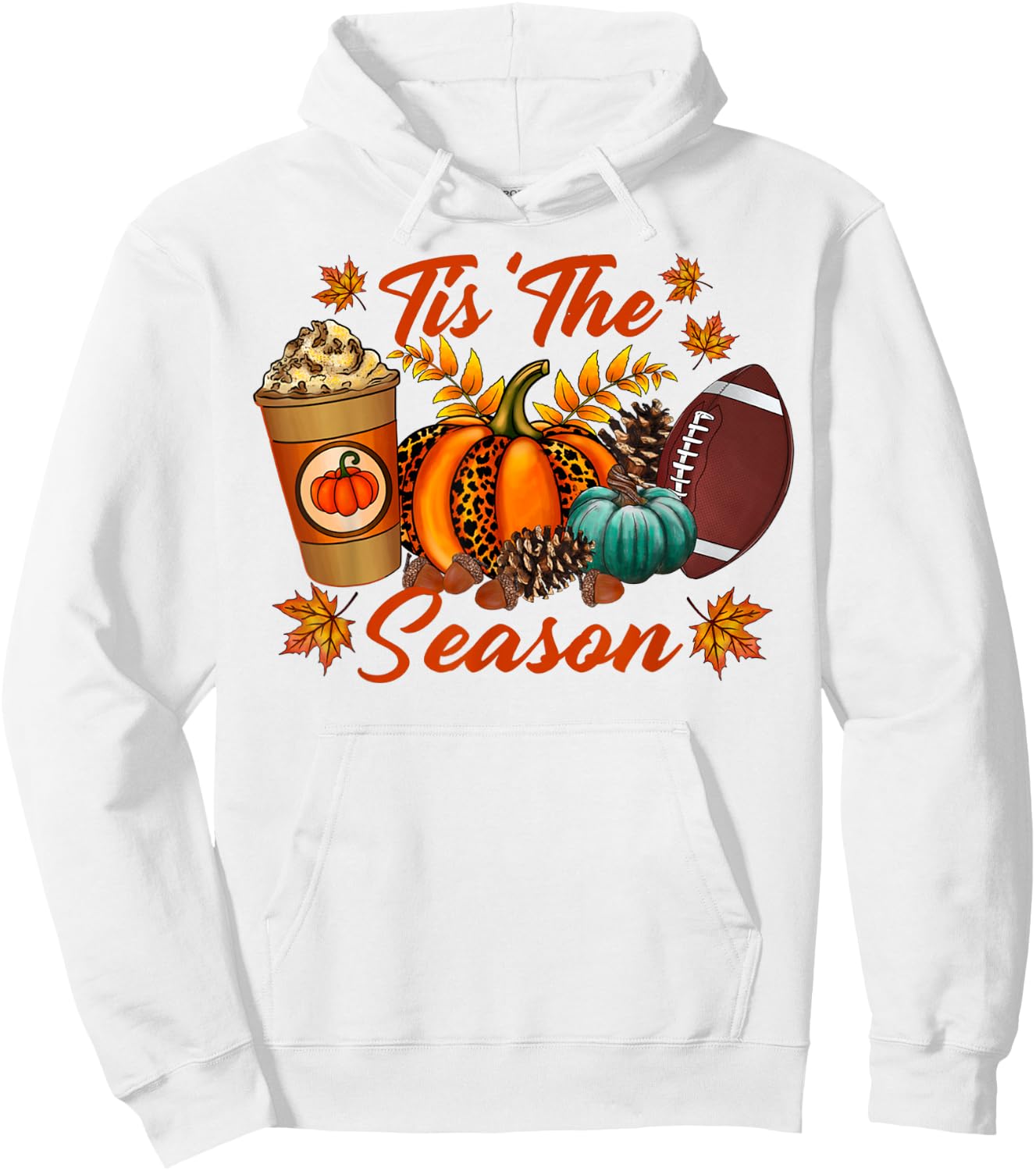 Tis The Season Fall Pumpkin Football Cute Pumpkin Women Fall Hoodie - Hoodie | White
