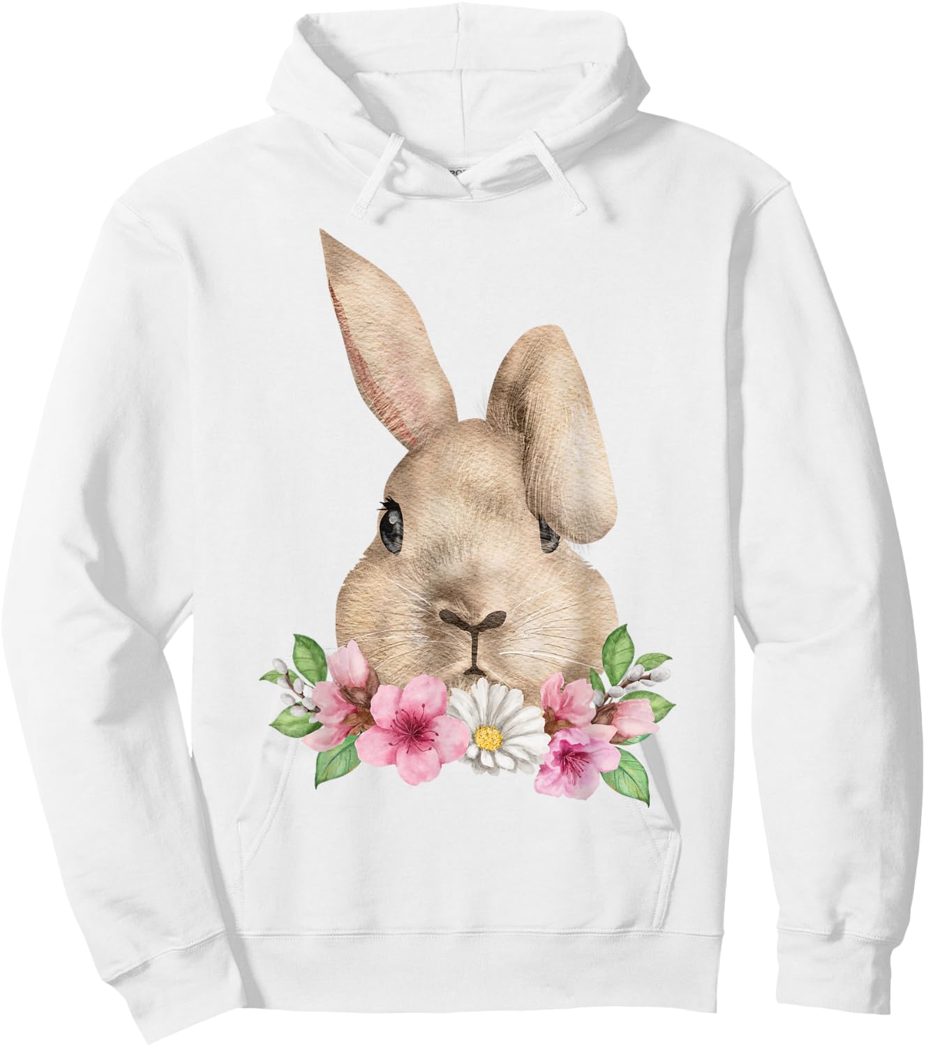 Bunny Head with Flowers Watercolor Easter Rabbit Hoodie - Hoodie | White