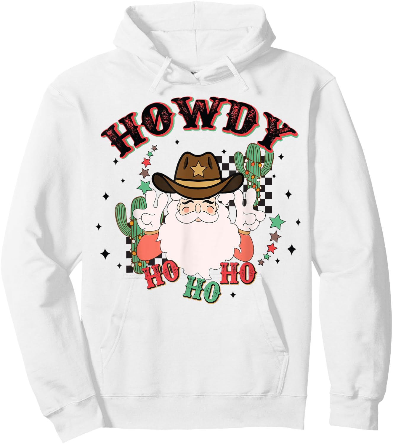 Vintage Howdy Ho Ho Ho Santa Cowboy Christmas Western Hoodie - Hoodie | White