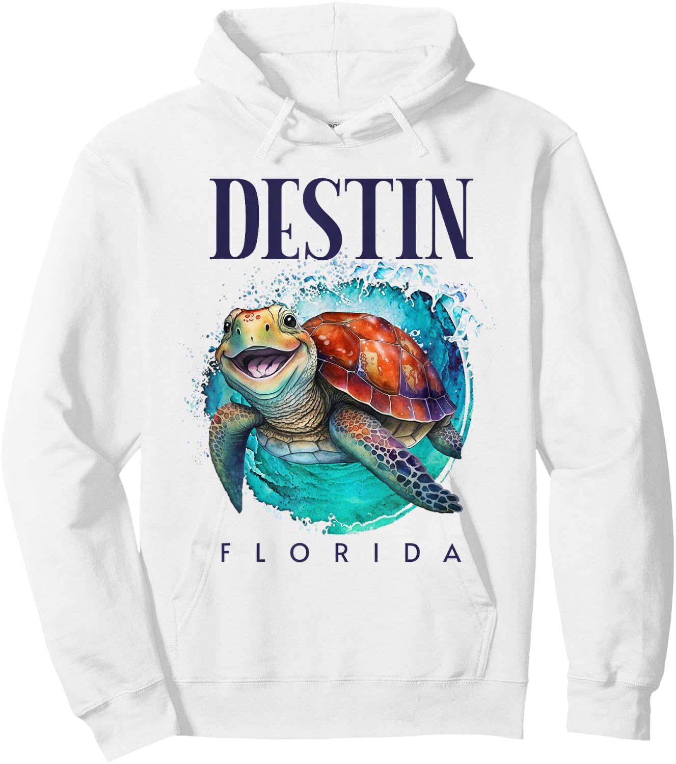 Destin Florida Watercolor Happy Sea Turtle Hoodie - Hoodie | White