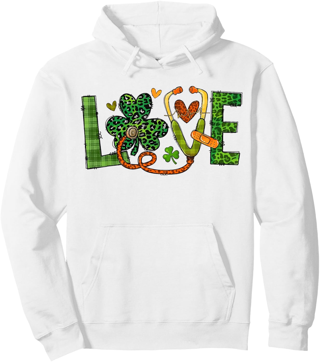 St Patrick's Day Irish Nurse Love Shamrock Stethoscope Nurse Hoodie - Hoodie | White