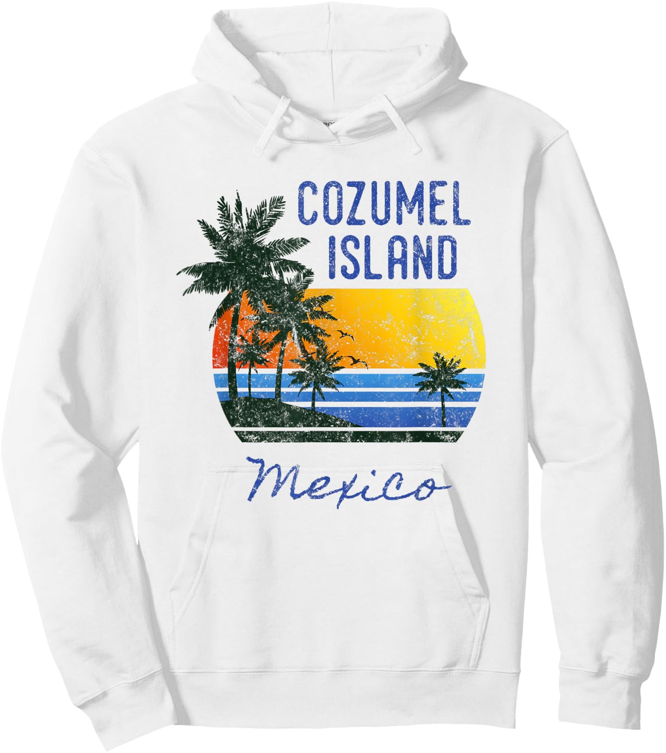 Fun Cozumel Island Mexico Beach Sunset Distressed Novelty Men Women Kids Hoodie - Hoodie | White
