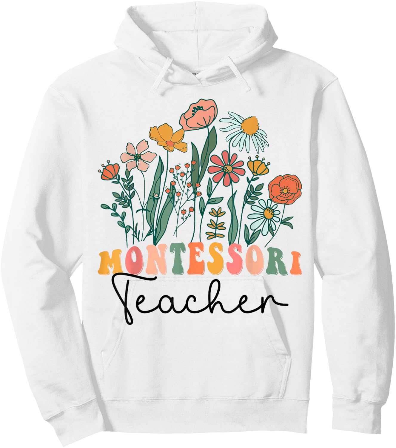 Groovy Wildflower Montessori Teacher Men Women Hoodie - Hoodie | White