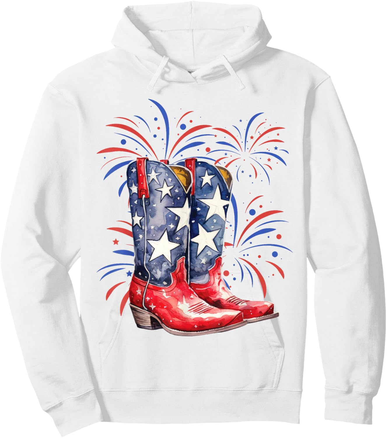 4th of July Memorial Day Holiday Patriotic Cowboy Boots Hoodie - Hoodie | White