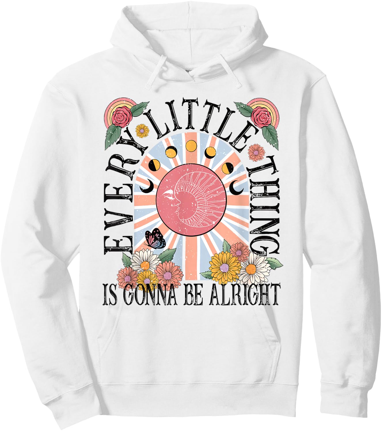 Every Little Thing Is Gonna Be Alright Flowers Moon Rose Hoodie - Hoodie | White
