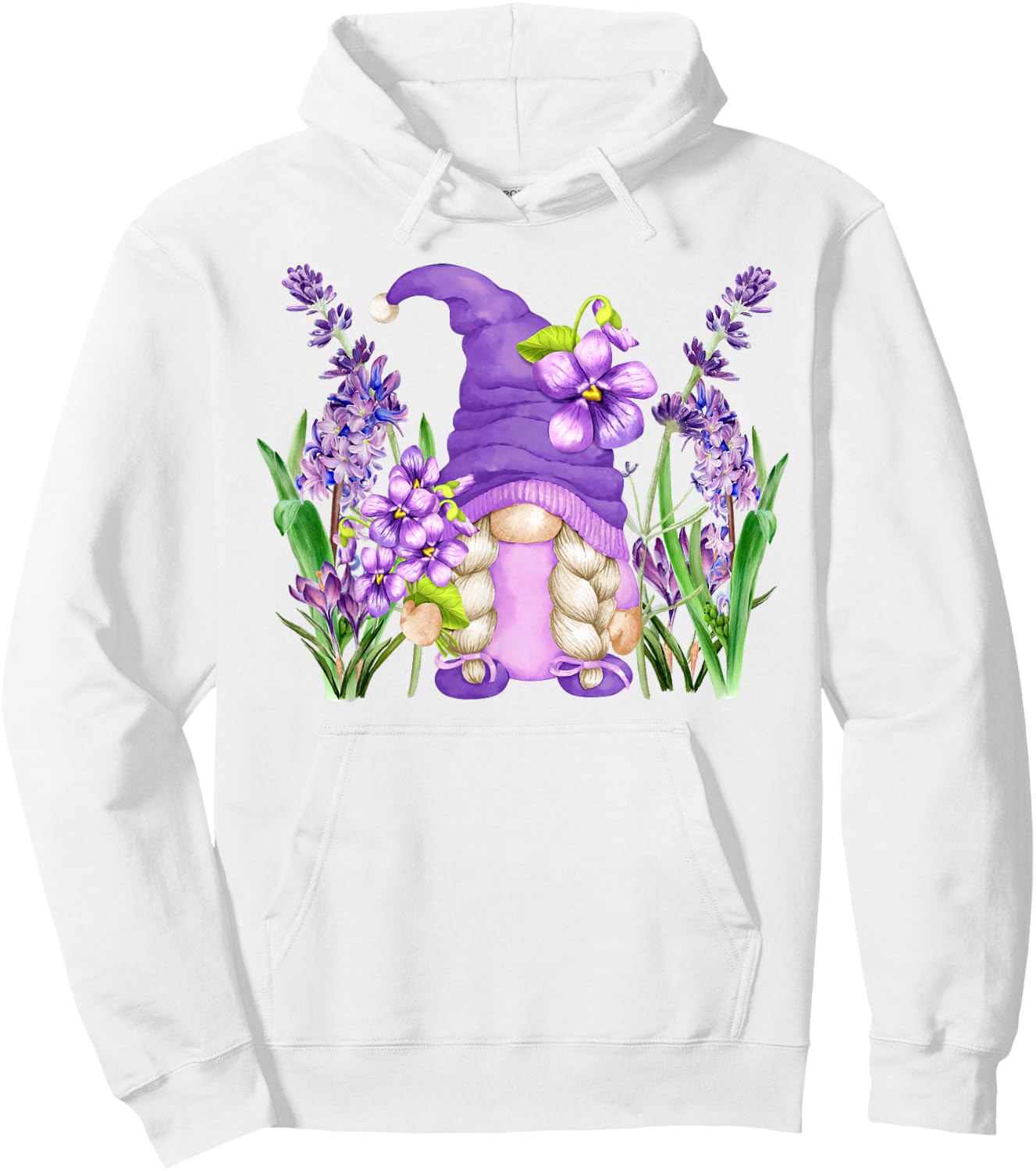 Floral Hippie Grandma Lilac Violet Flower Spring Gnome Mom Hoodie - Hoodie | White