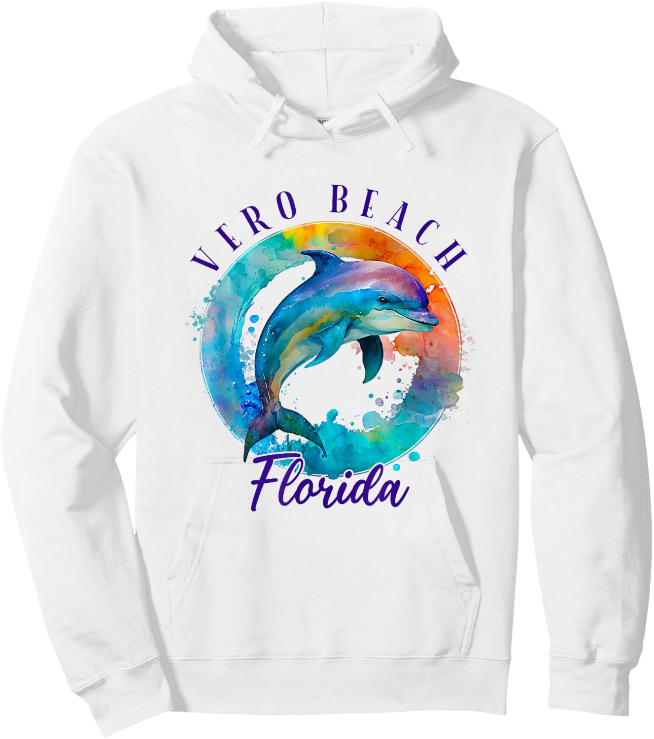 Vero Beach Florida Happy Watercolor Dolphin Hoodie - Hoodie | White