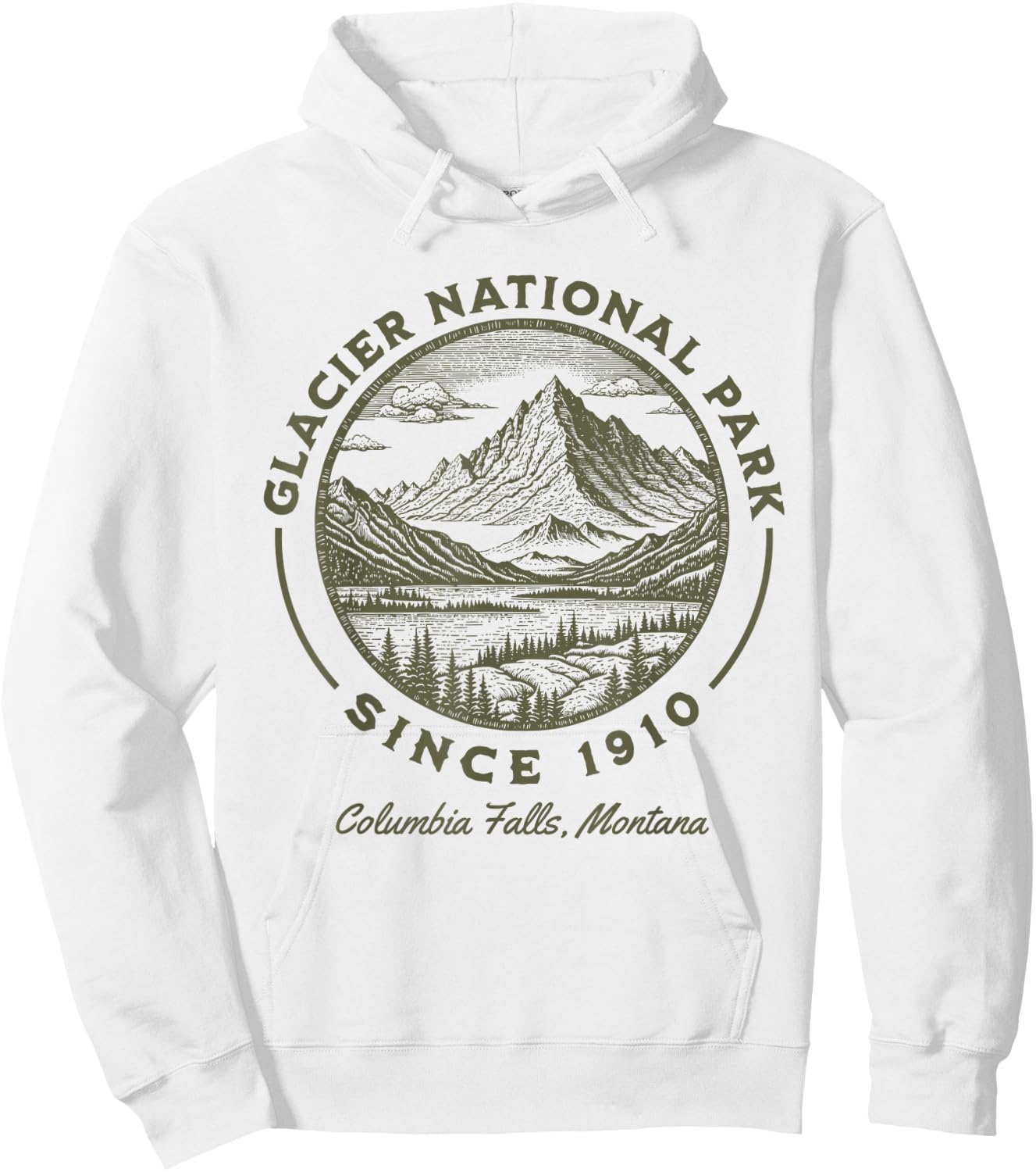Glacier National Park Since 1910 Rustic Logo Columbia Falls Hoodie - Hoodie | White