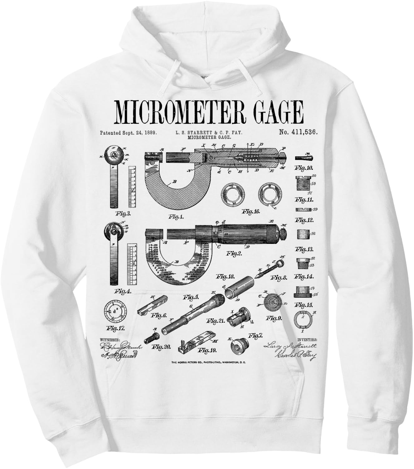 Micrometer Gage Mechanical Engineer Vintage Patent Print Hoodie - Hoodie | White