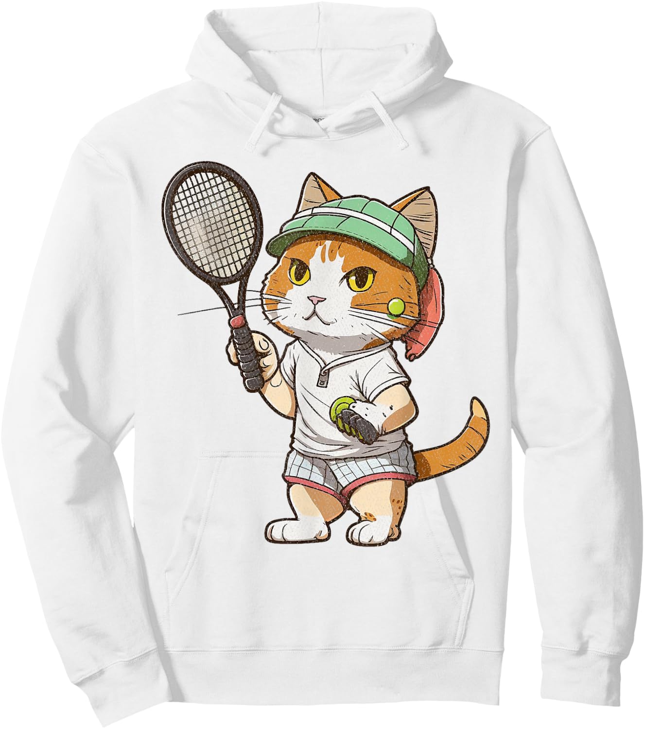 Vintage Cat Playing Tennis, Tennis Racquet, Kitties Lover Hoodie - Hoodie | White