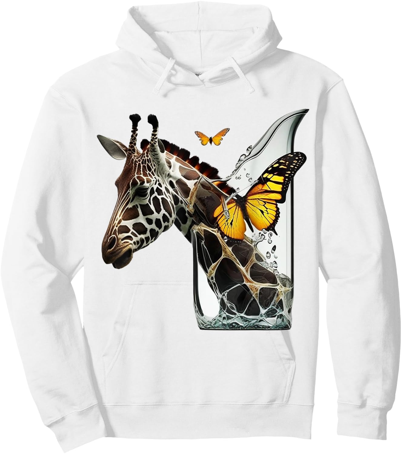 Giraffe Butterfly Art Animal Hoodie - Hoodie | White