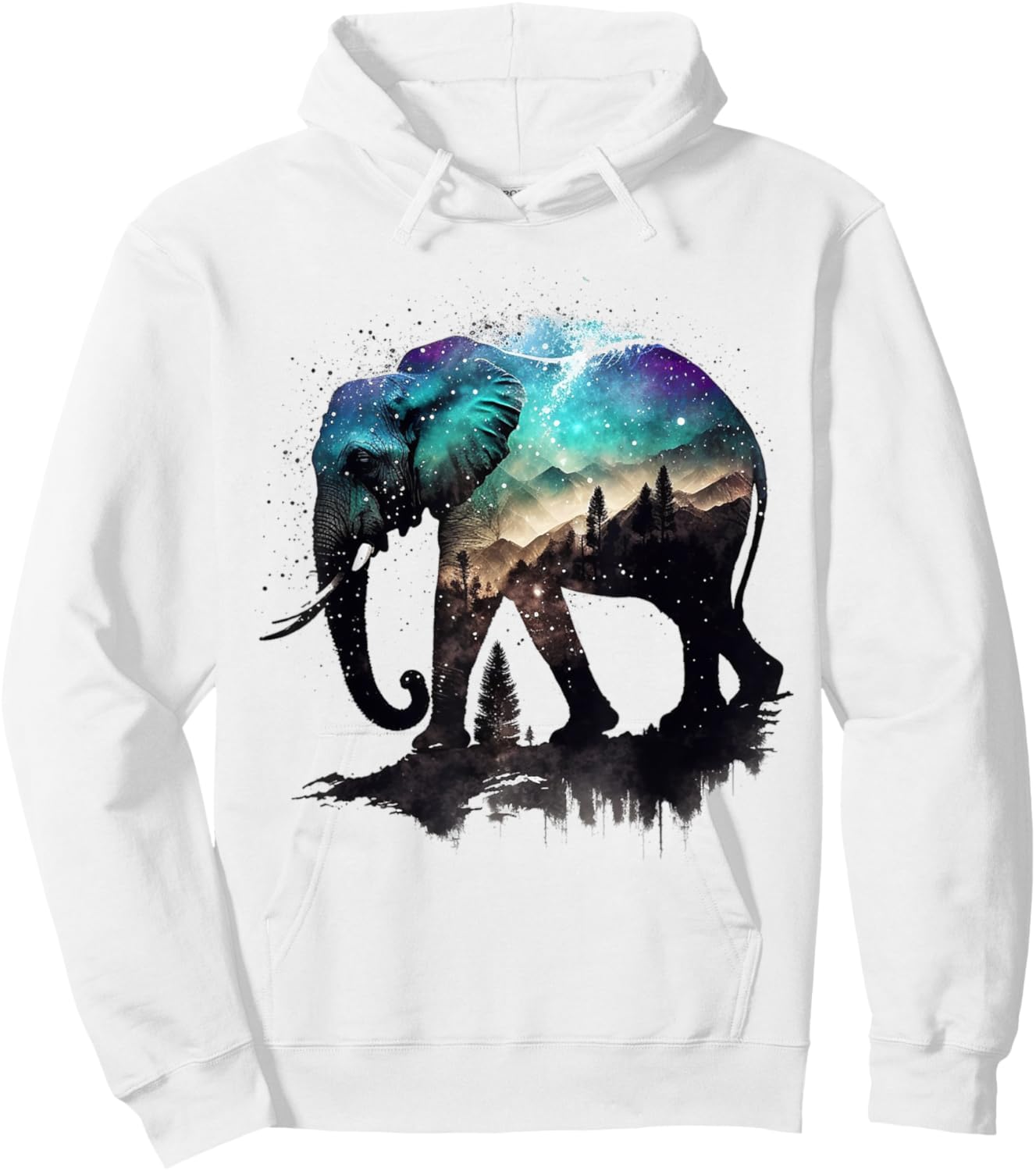 Elephant Art Mountains Astronomy Colourful Animal Elephant Hoodie - Hoodie | White