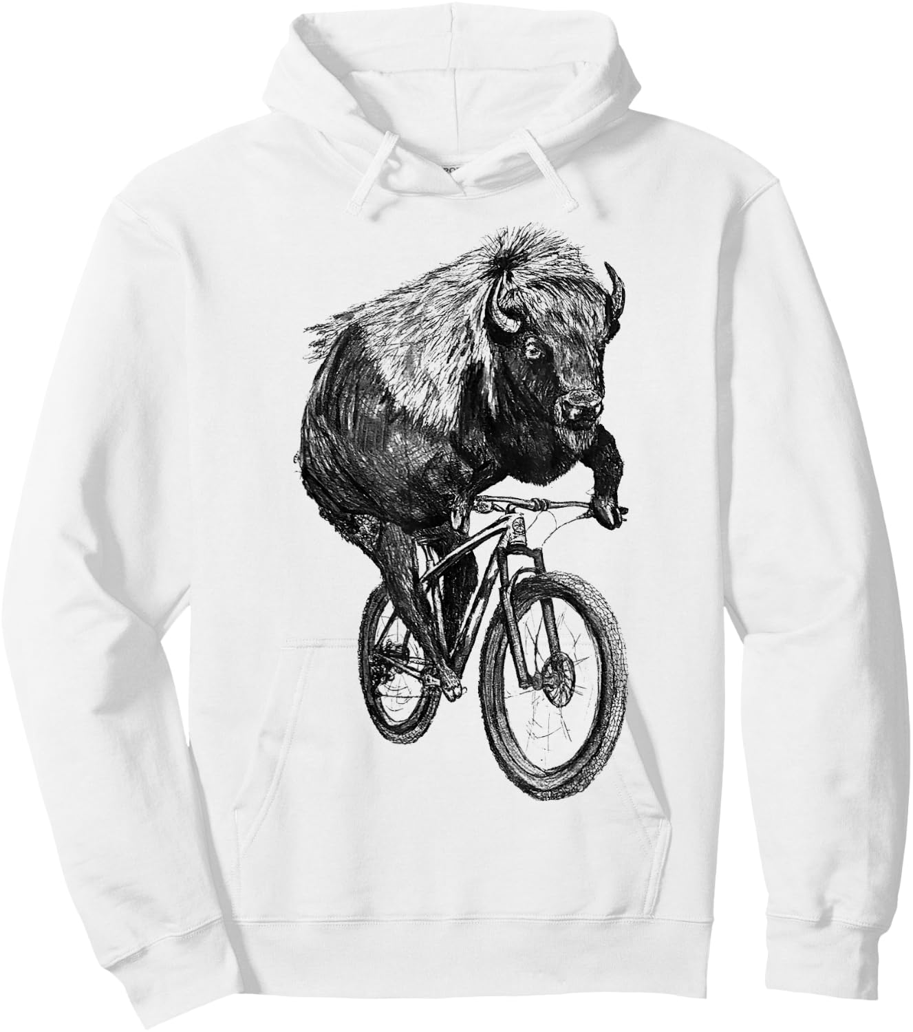 Buffalo Riding A Bicycle Hand Drawn Vintage Bike Buffalo Hoodie - Hoodie | White