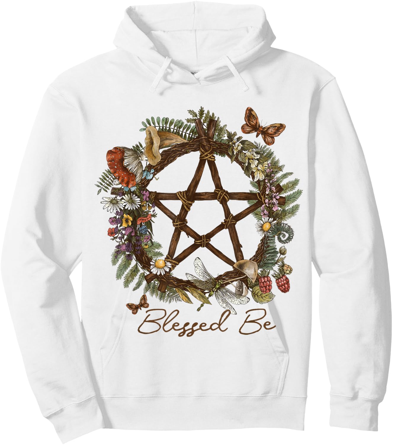 Blessed Be Floral Pentacle Witchcraft Pagan Witchy Design Hoodie - Hoodie | White