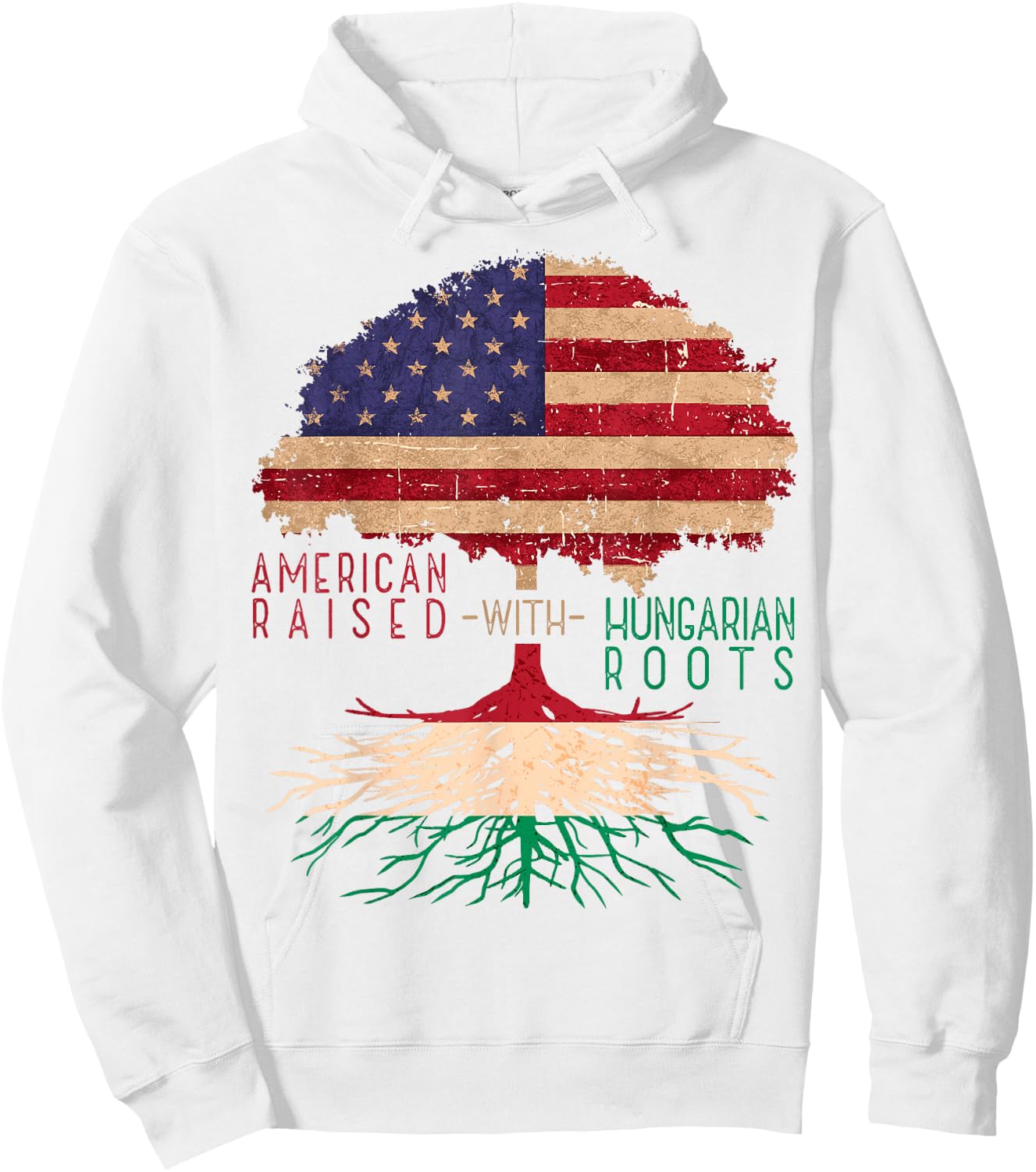 American Raised with Hungarian Roots America Hungary Flag Hoodie - Hoodie | White