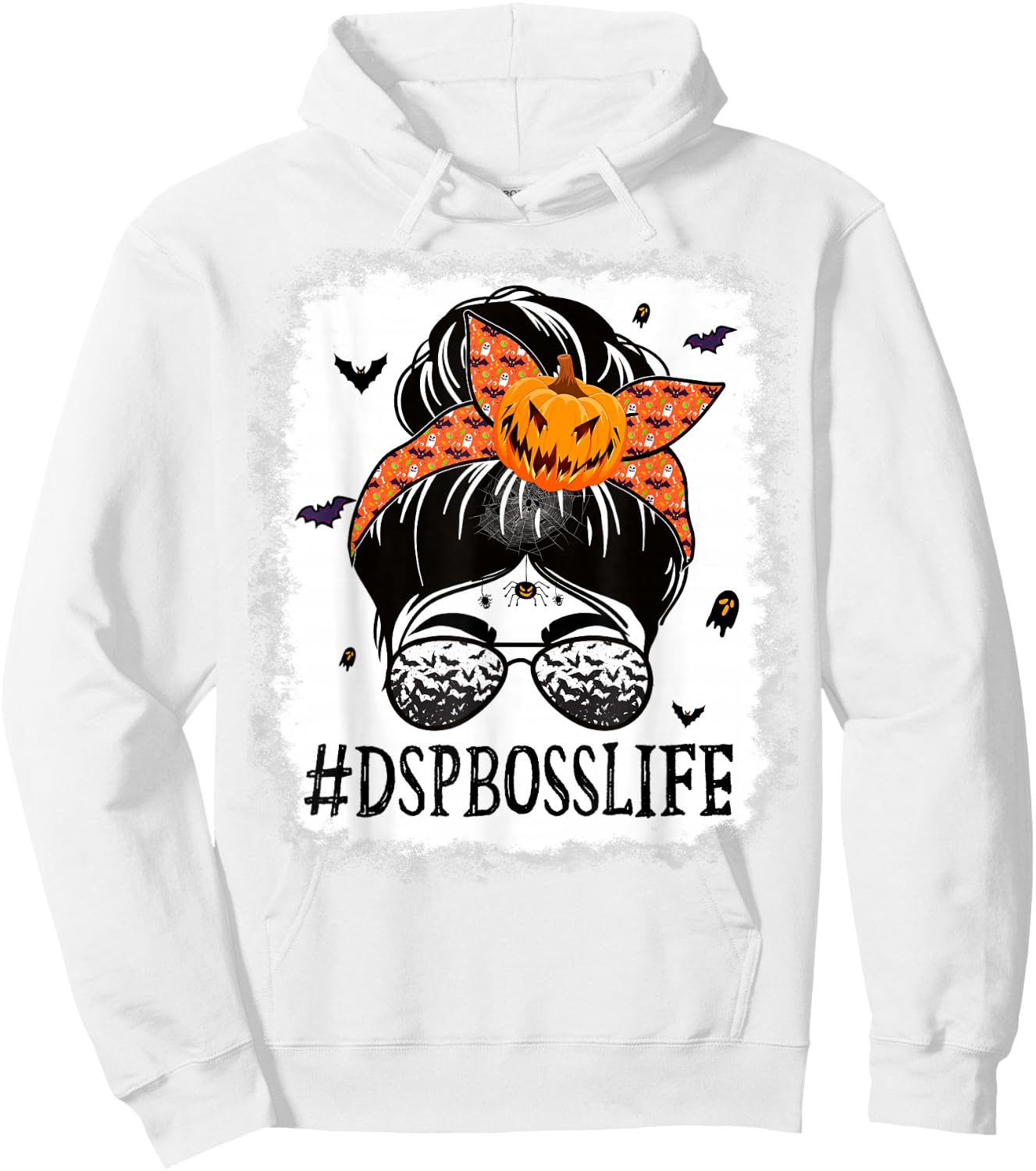 DSP Boss Messy Bun Spooky Pumpkin Orange Halloween Costume Hoodie - Hoodie | White