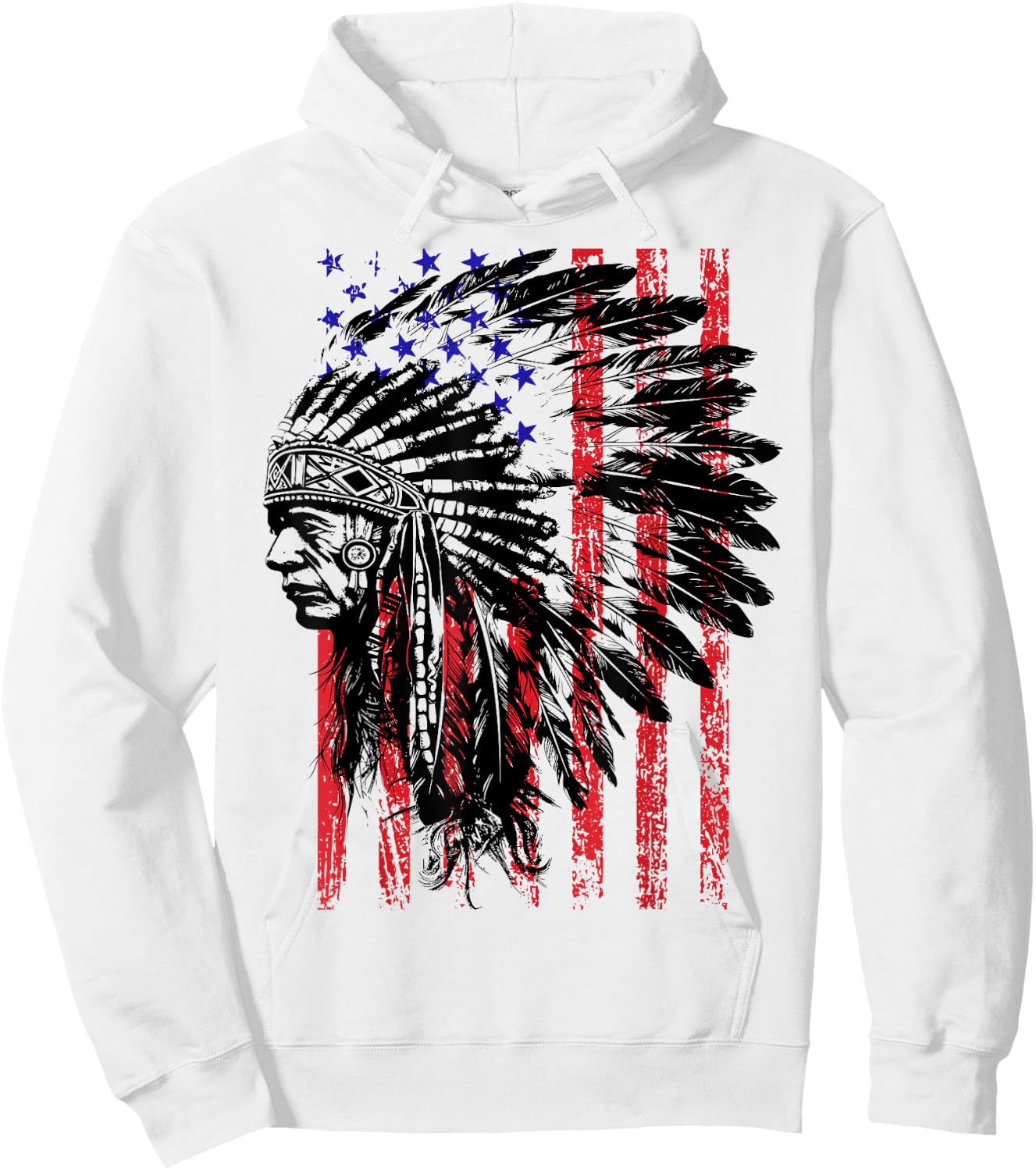 Native American Indian Headdress American Flag 4th of July Hoodie - Hoodie | White