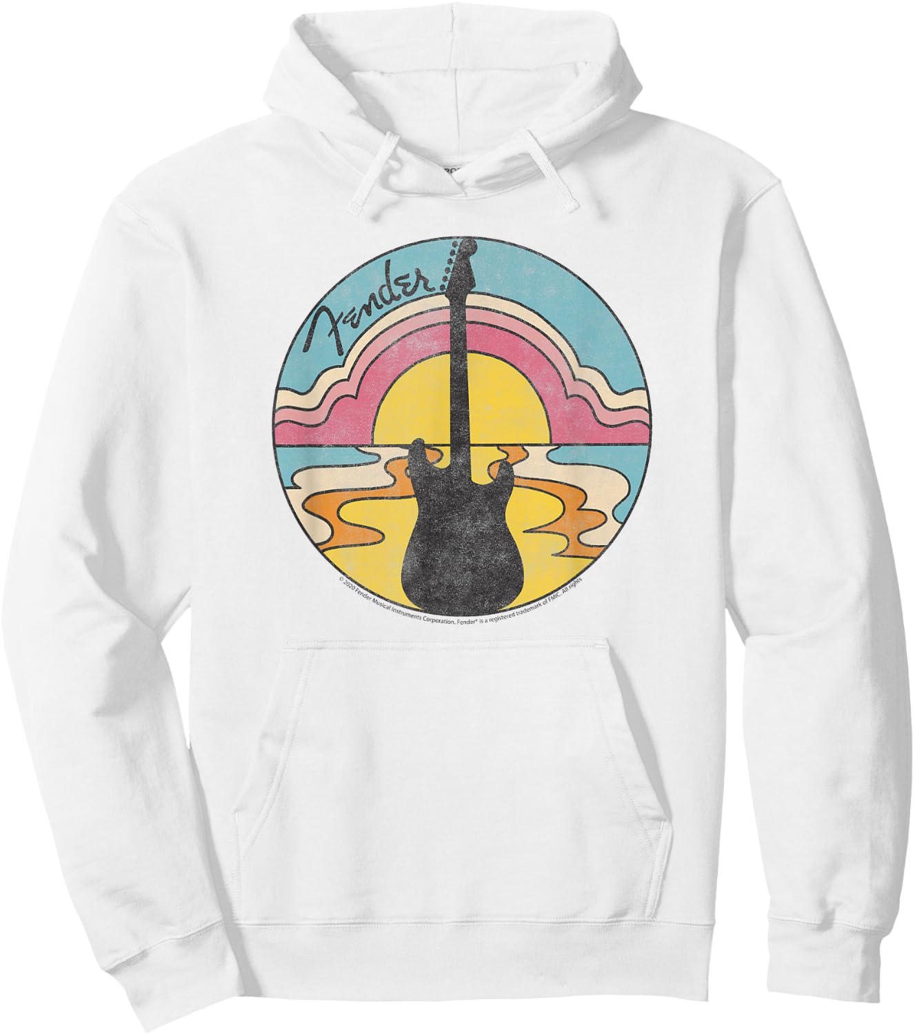 Fender Beach Guitar Sunset Outline Hoodie - Hoodie | White