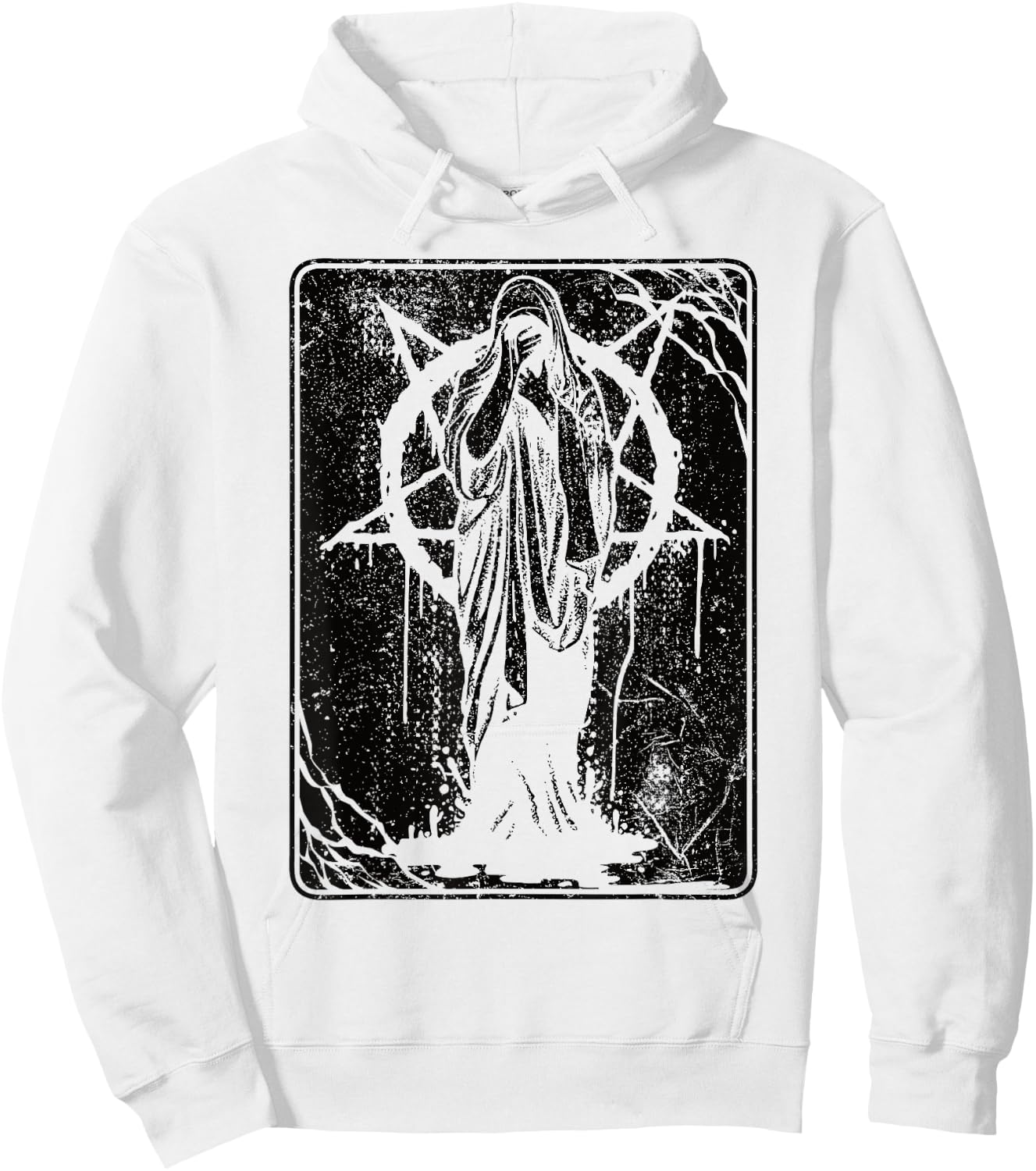 Black Satanic Occult Dark Art Evil 666 Pentagram Antichrist Hoodie - Hoodie | White