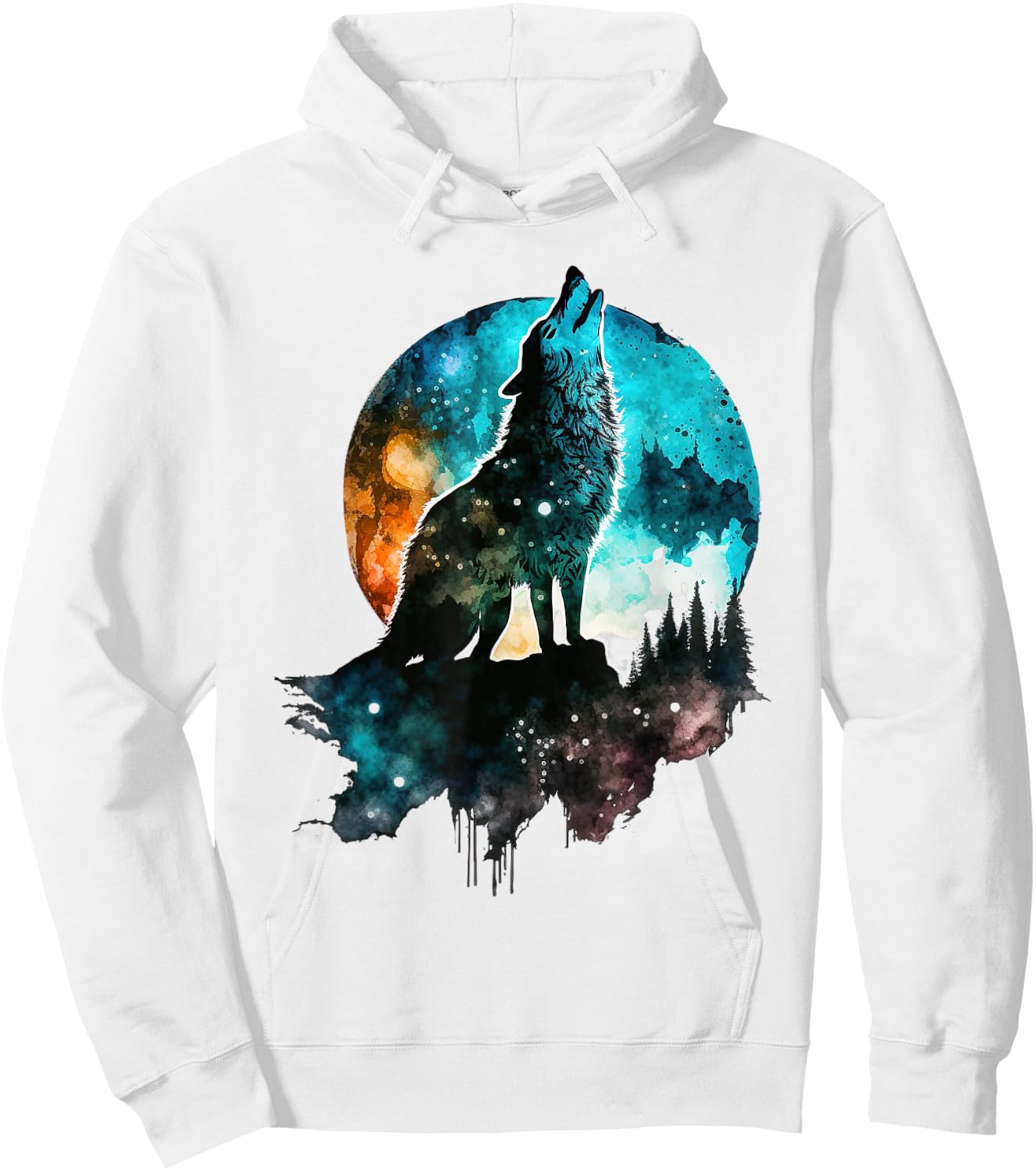 Howling Wolf Moon Graphic Design - Women Wolf Hoodie - Hoodie | White