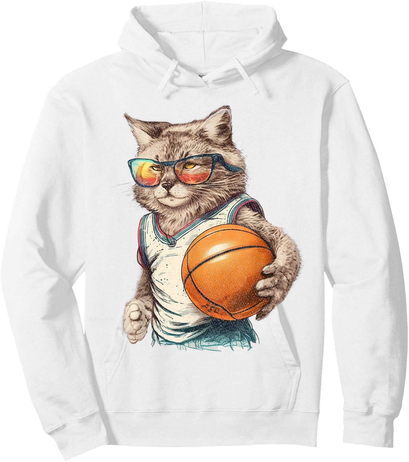 Vintage Retro Cat Playing Basketball, Kitties Pet Lover Hoodie - Hoodie | White