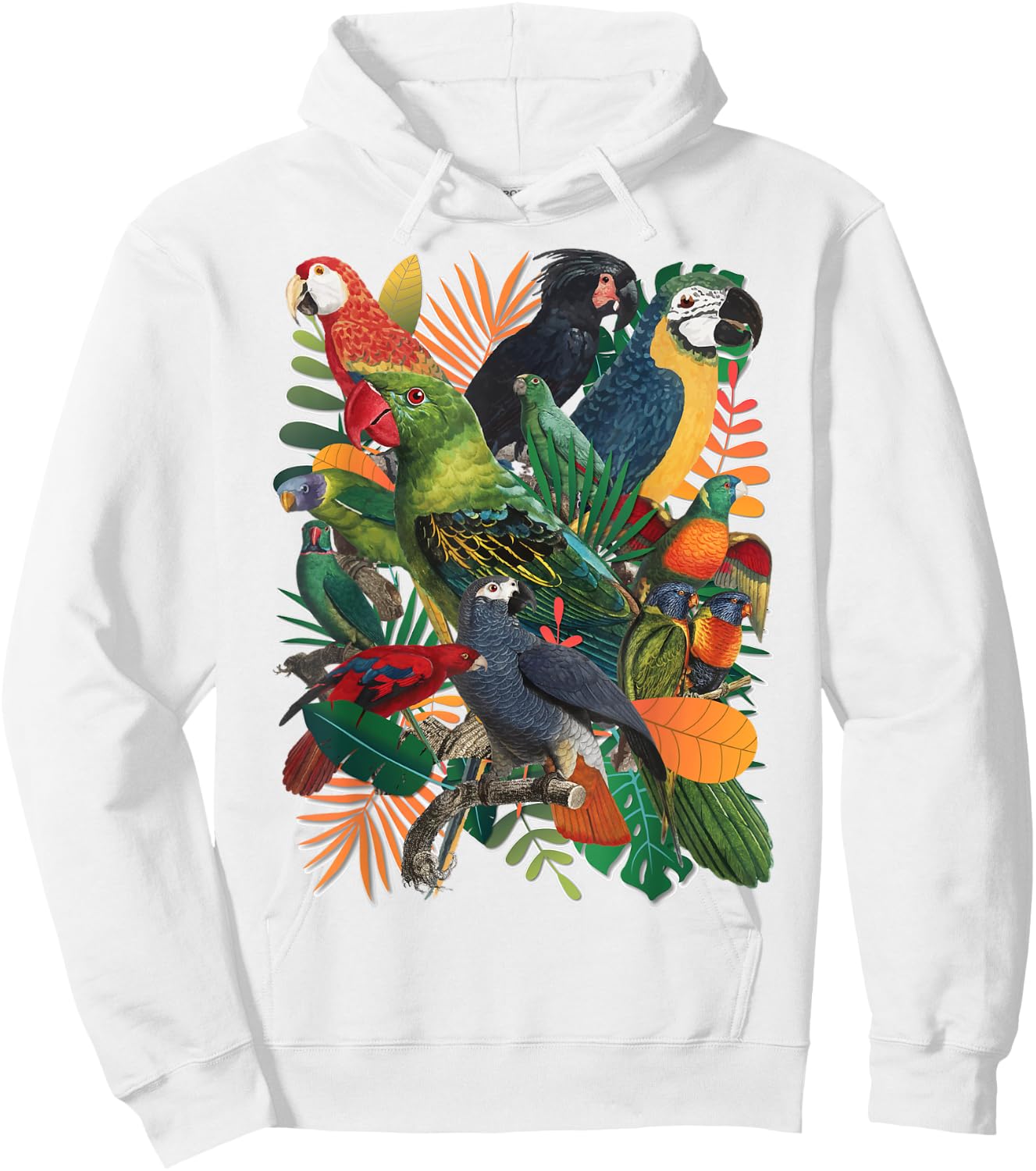 Macaw Parrot Tropical Collage Hoodie - Hoodie | White