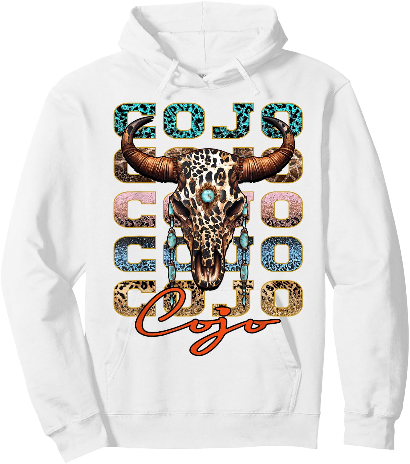 Vintage Rodeo Cojo Western Deserts Bull-Skull Cowhide Cojo Hoodie - Hoodie | White