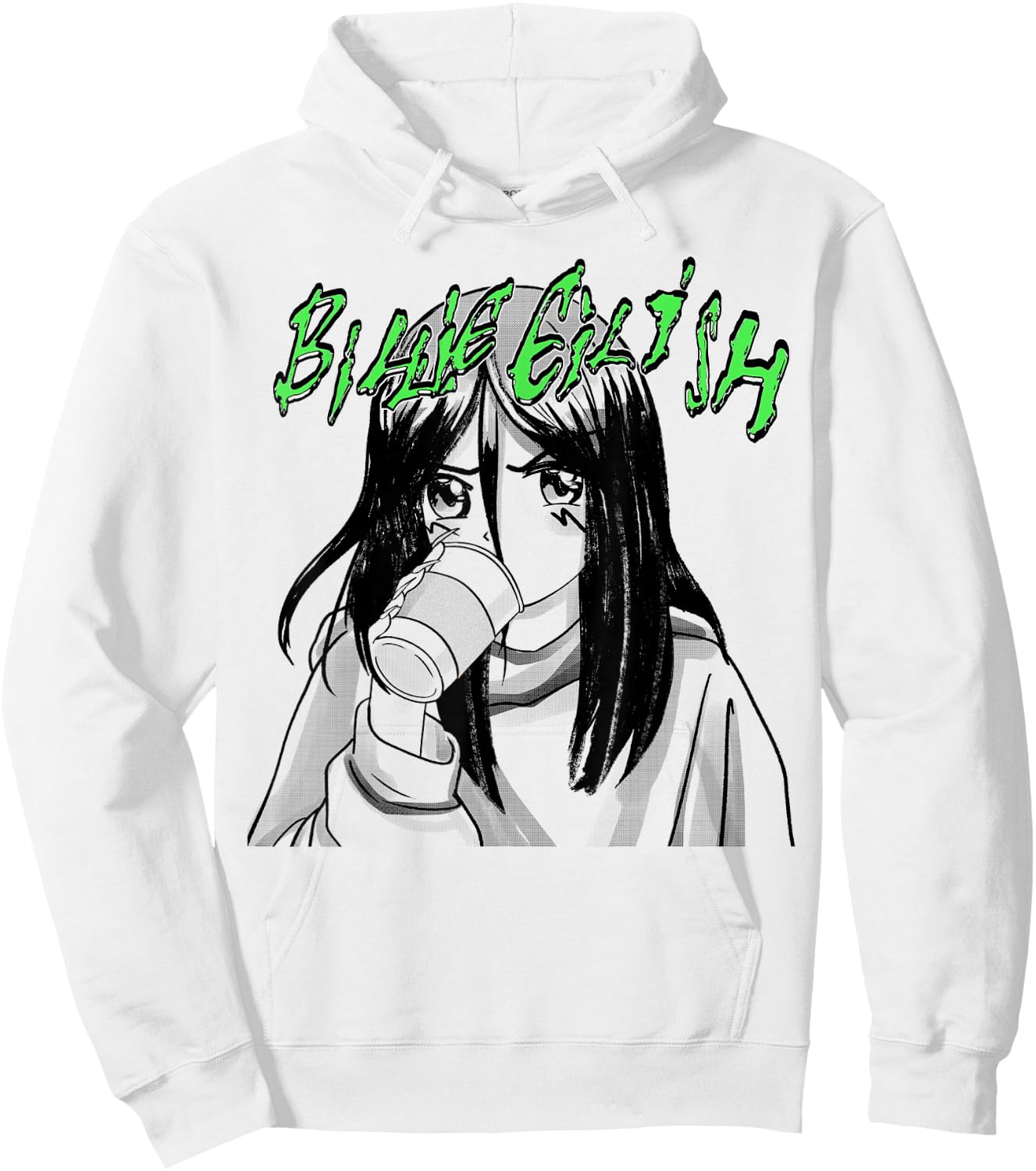 Official Billie Eilish Coffee Animated Small Hoodie - Hoodie | White