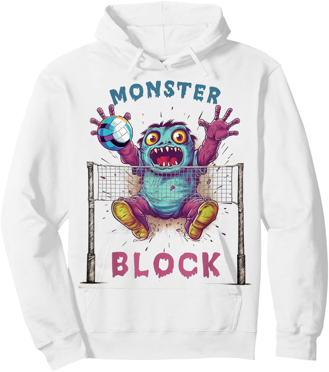 Funny Volleyball Women Monster Player Blocker Hoodie - Hoodie | White