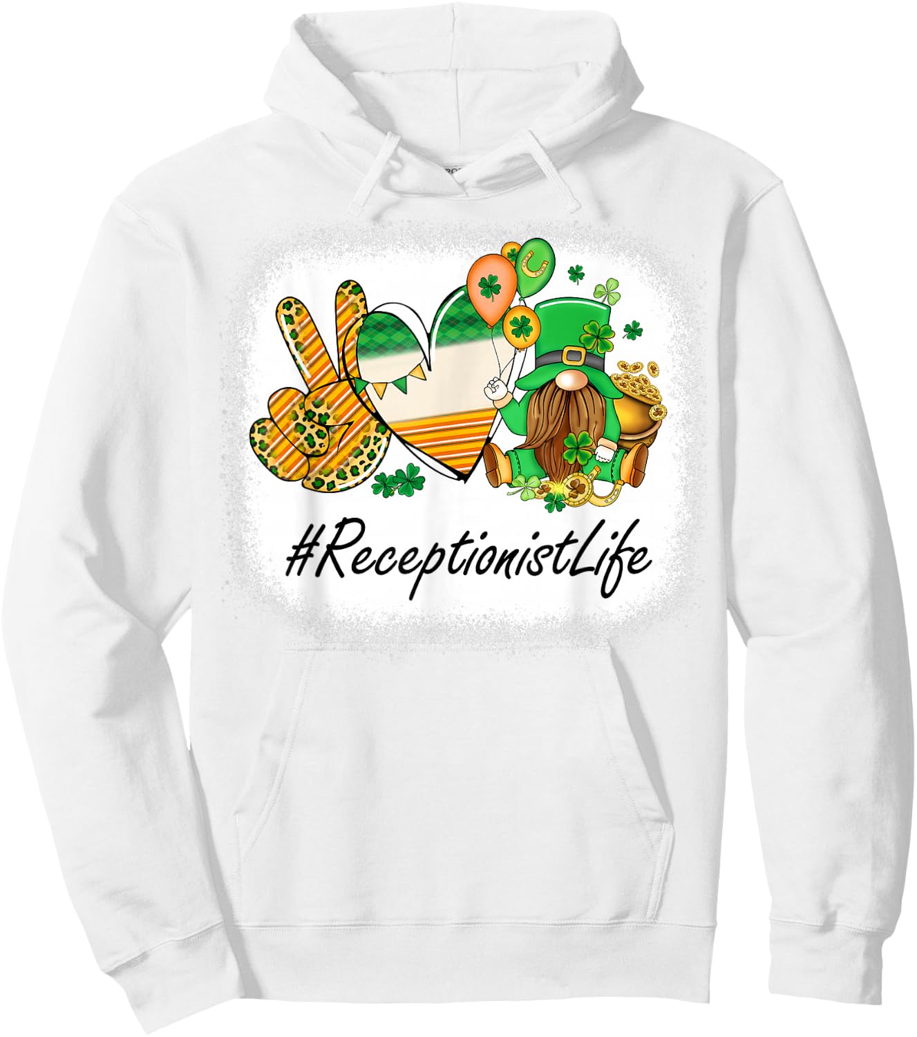 Receptionist Peace Love St Patricks Day Women Gnome Hoodie - Hoodie | White