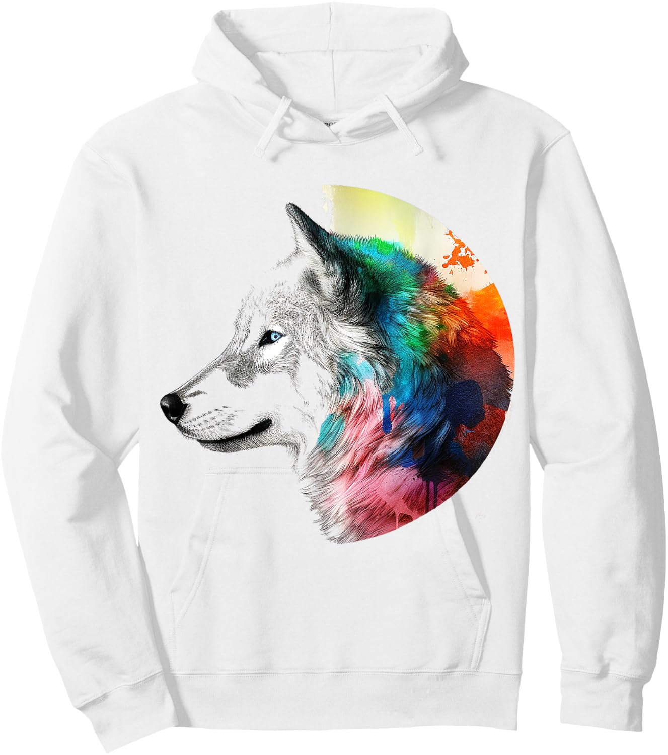 Wolf Colorful Artwork | Animal Motif Wolf Hoodie - Hoodie | White