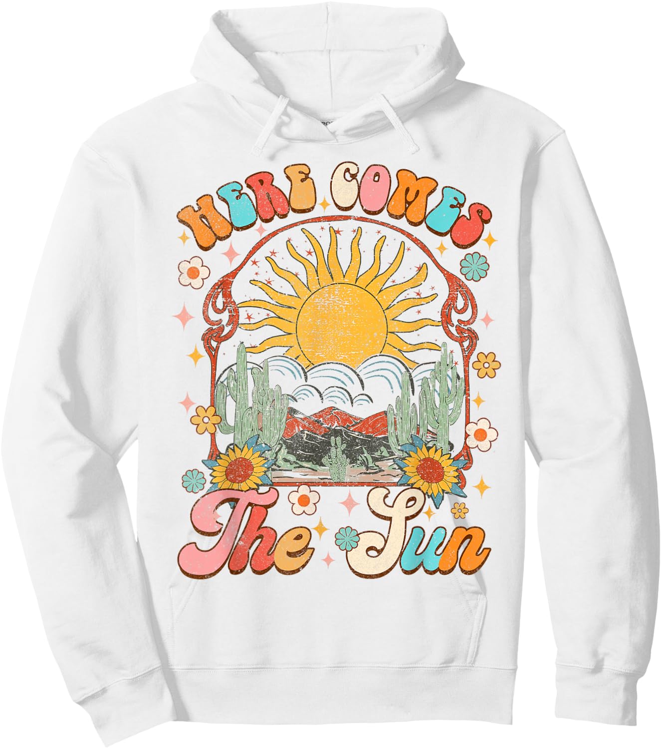 Here Comes The Sun Summer Vibes Summertime Vacation Groovy Women Hoodie - Hoodie | White