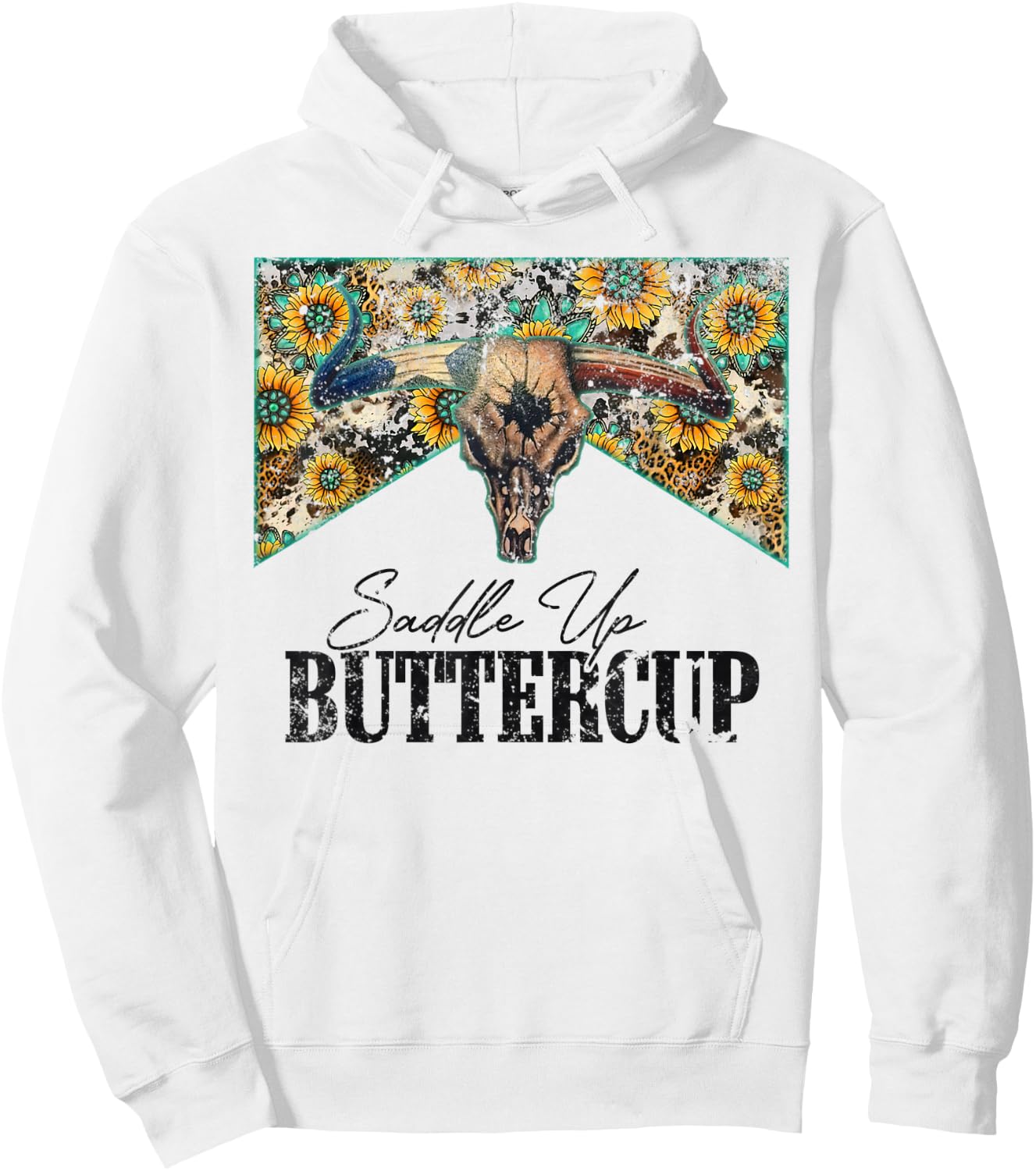 Saddle Up Buttercup Vintage Bull Skull Country Music Hoodie - Hoodie | White