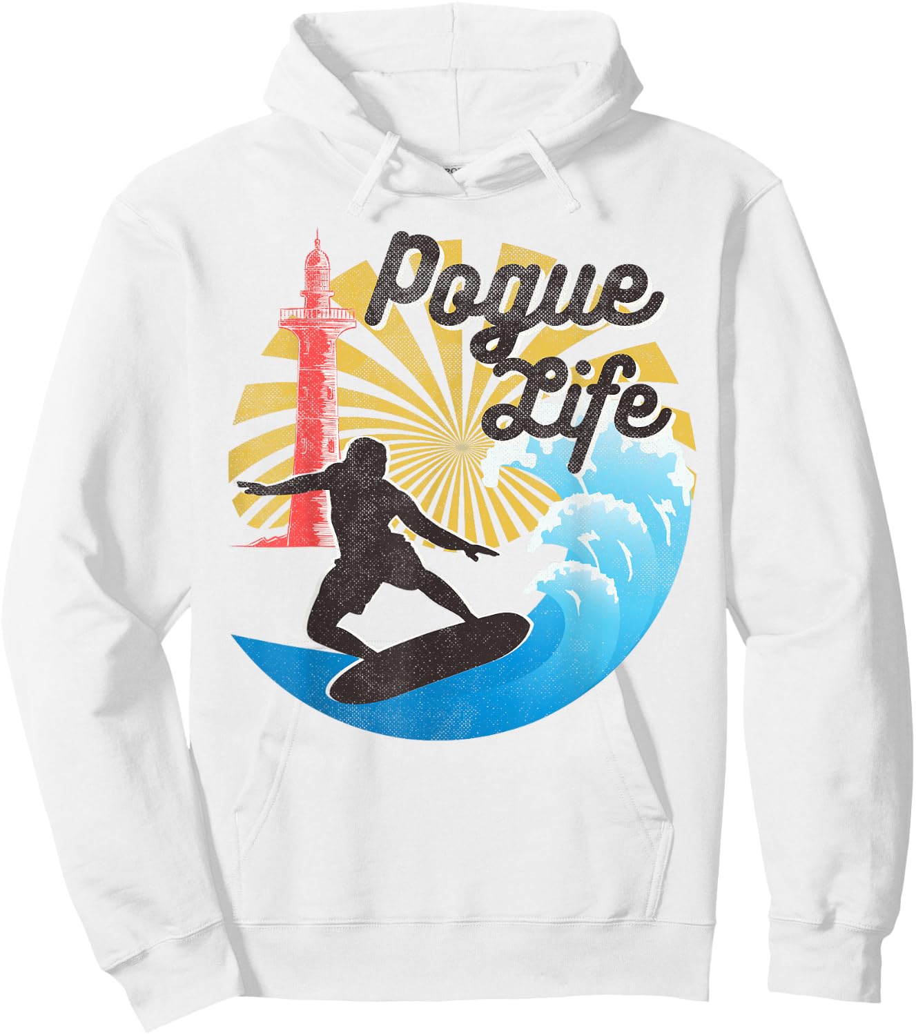 Surfing Life Pogue Beach Van Light Houses Retro Distressed Hoodie - Hoodie | White