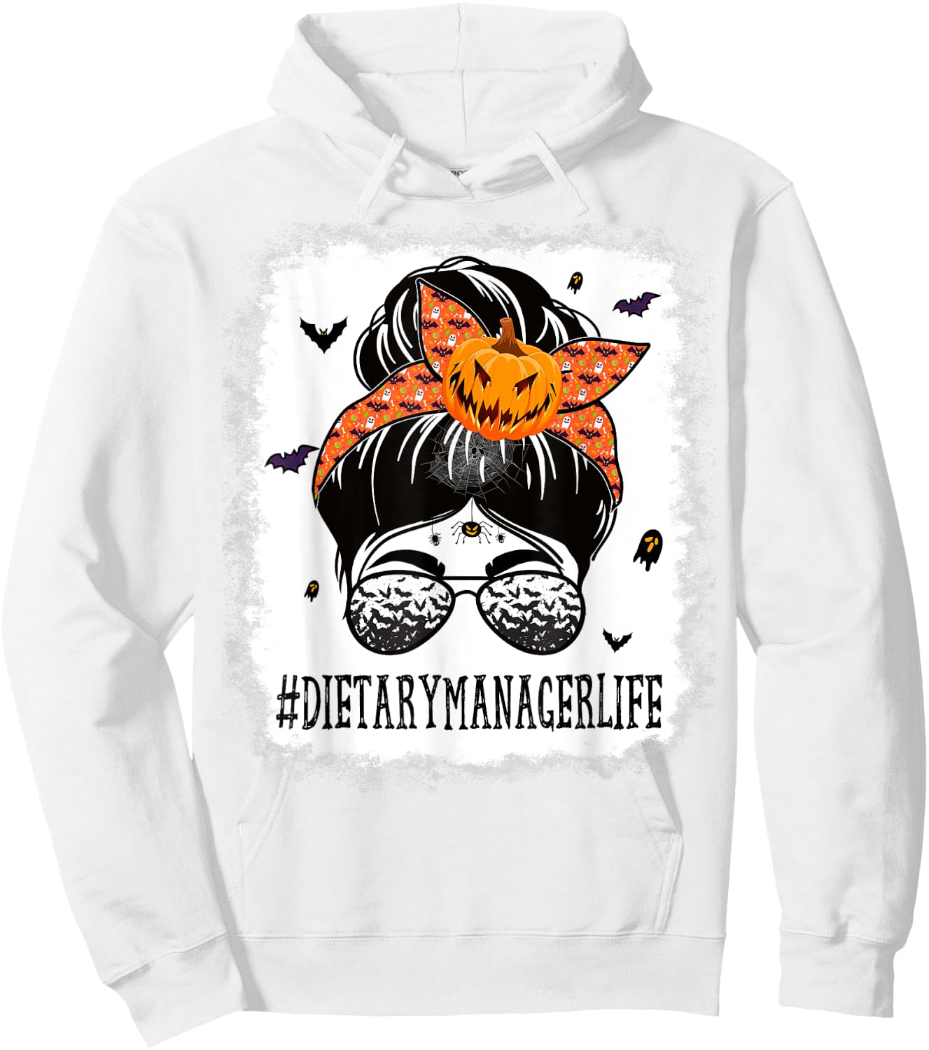 Dietary Manager Messy Bun Spooky Pumpkin Halloween Costume Hoodie - Hoodie | White